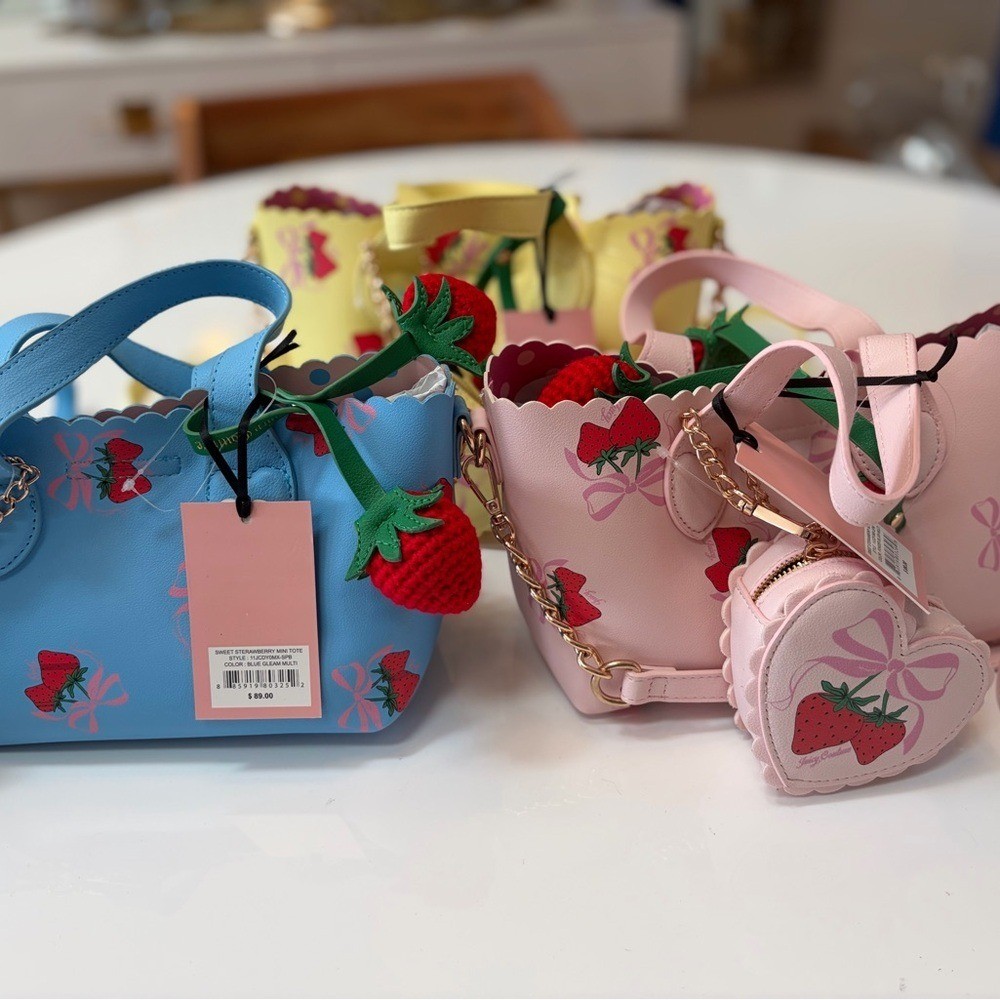 #101 Juicy Couture NWT All 3 Blue,Pink,and Yellow Sweet Strawberry Mini Tote Set