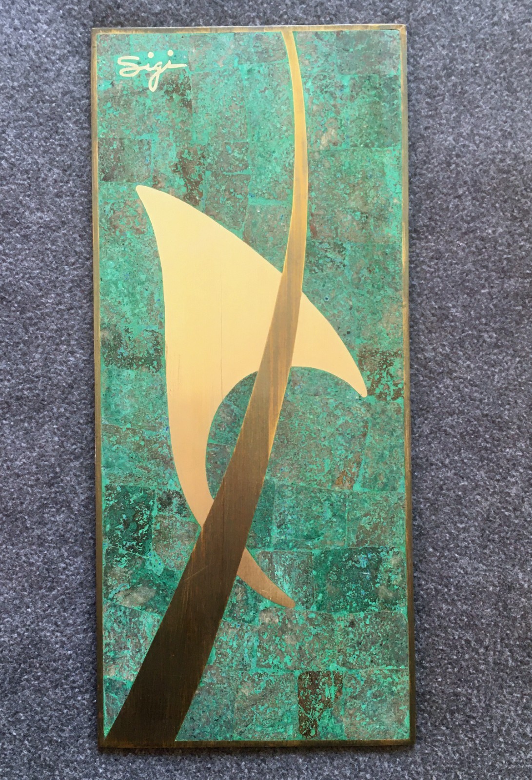 Sigi Pineda Wall Plaque Turquoise and Metal Mosiac Art Mexican Modernism