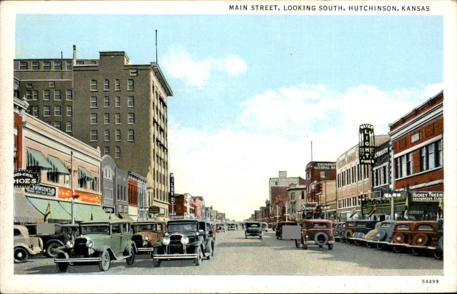 Hutchinson KS Main Street Curt Teich & Co. c1930s-40s Vintage Postcard