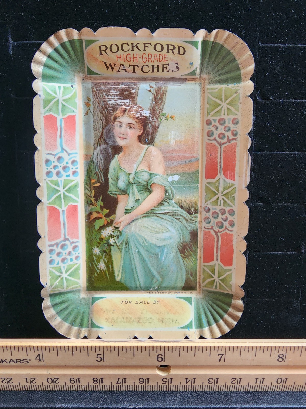 Antique Rockford Watch Co Advertising  Litho Tin Tip Tray Sidney NY A E WARREN
