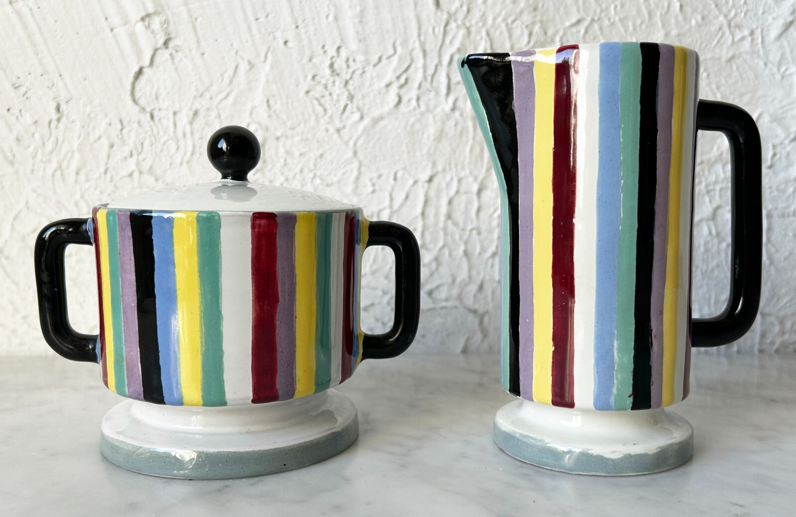 San Polo Venezia Italy 1950s Striped Sugar Bowl Creamer Otello Rosa Mid Century