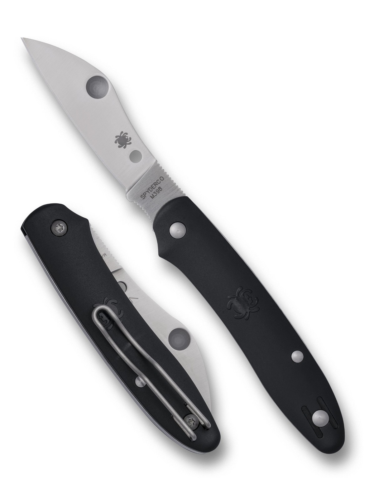 Spyderco Roadie XL ClipJoint Satin M398 Plain Edge Blade Black FRN C267BKP