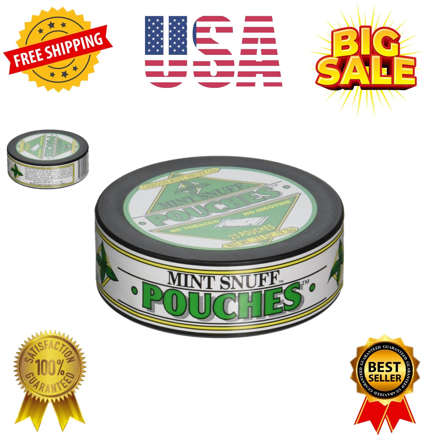 Mint Snuff, Non-tobacco, 5 Cans Peppermint Pouch Mint Snuff, Non-tobacco, 5 Cans Peppermint Pouch