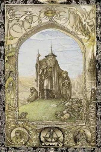 Lord Of The Rings Poster Illustrated Gandalf Frodo Bilbo Gollum Mint 24x36