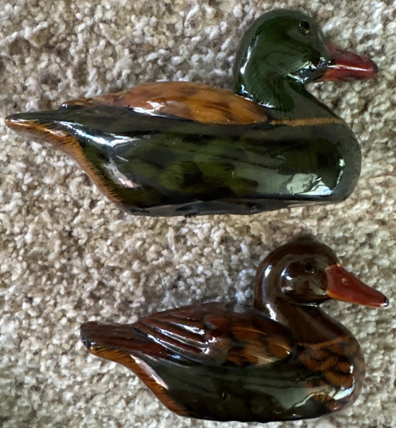 Enesco Pair Of Mallard Duck Figurines—Green Brown Waterfowl Bird, Collectible