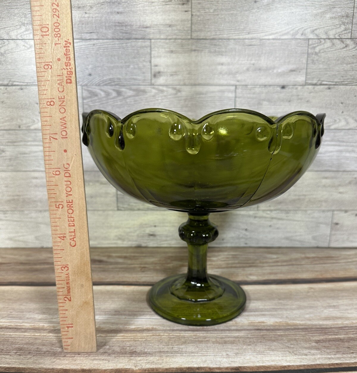 Vintage Indiana Glass Avocado Green Pedestal Teardrop Compote 8 Vintage Indiana Glass Avocado Green Pedestal Teardrop Compote 8