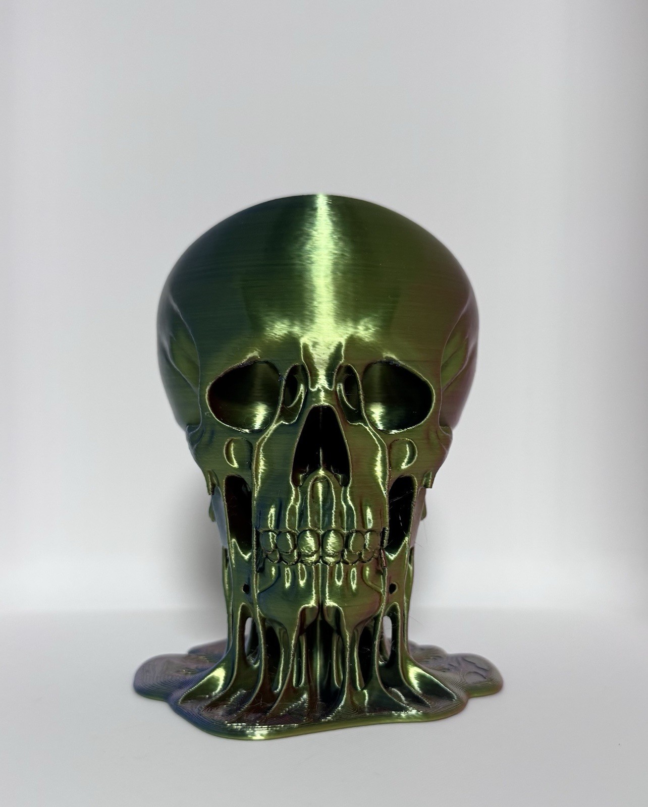 Iridescent Metallic Melting Drip Skull Collectible Figurine Sculpture