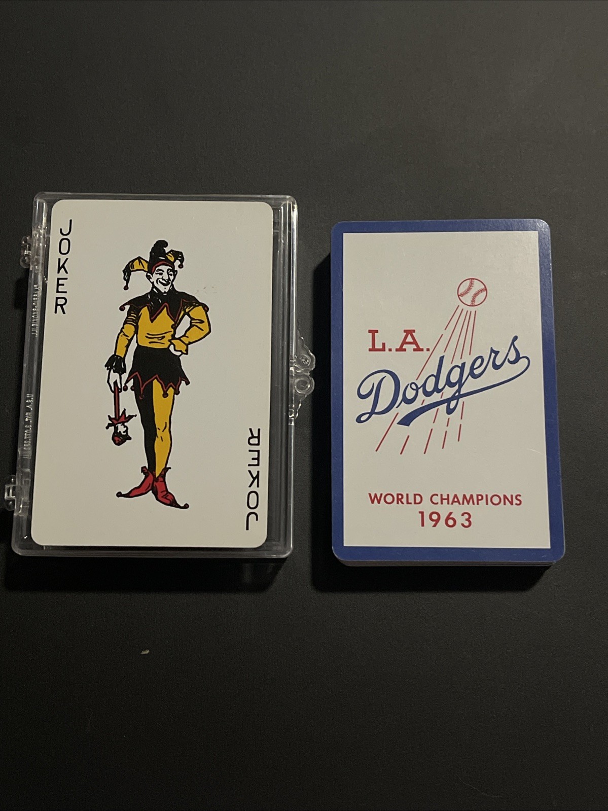 1963 LA Dodgers WORLD CHAMPIONS playing cards POKER - BONUS VINTAGE BUTTON PIN
