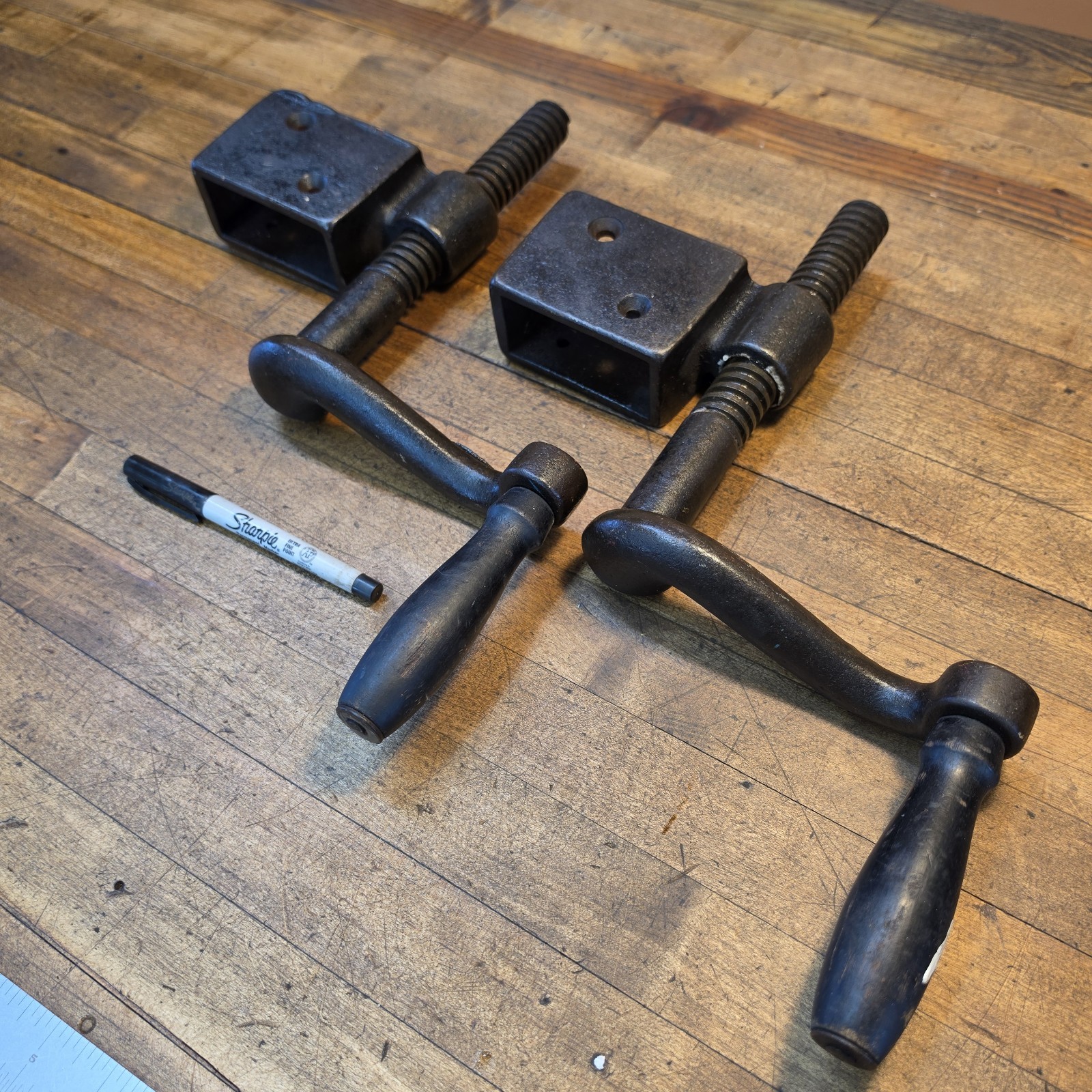 Beautiful Antique BAR Clamps Set of 2 CAST IRON• Heavy Duty Tools Take 2x4's☆USA