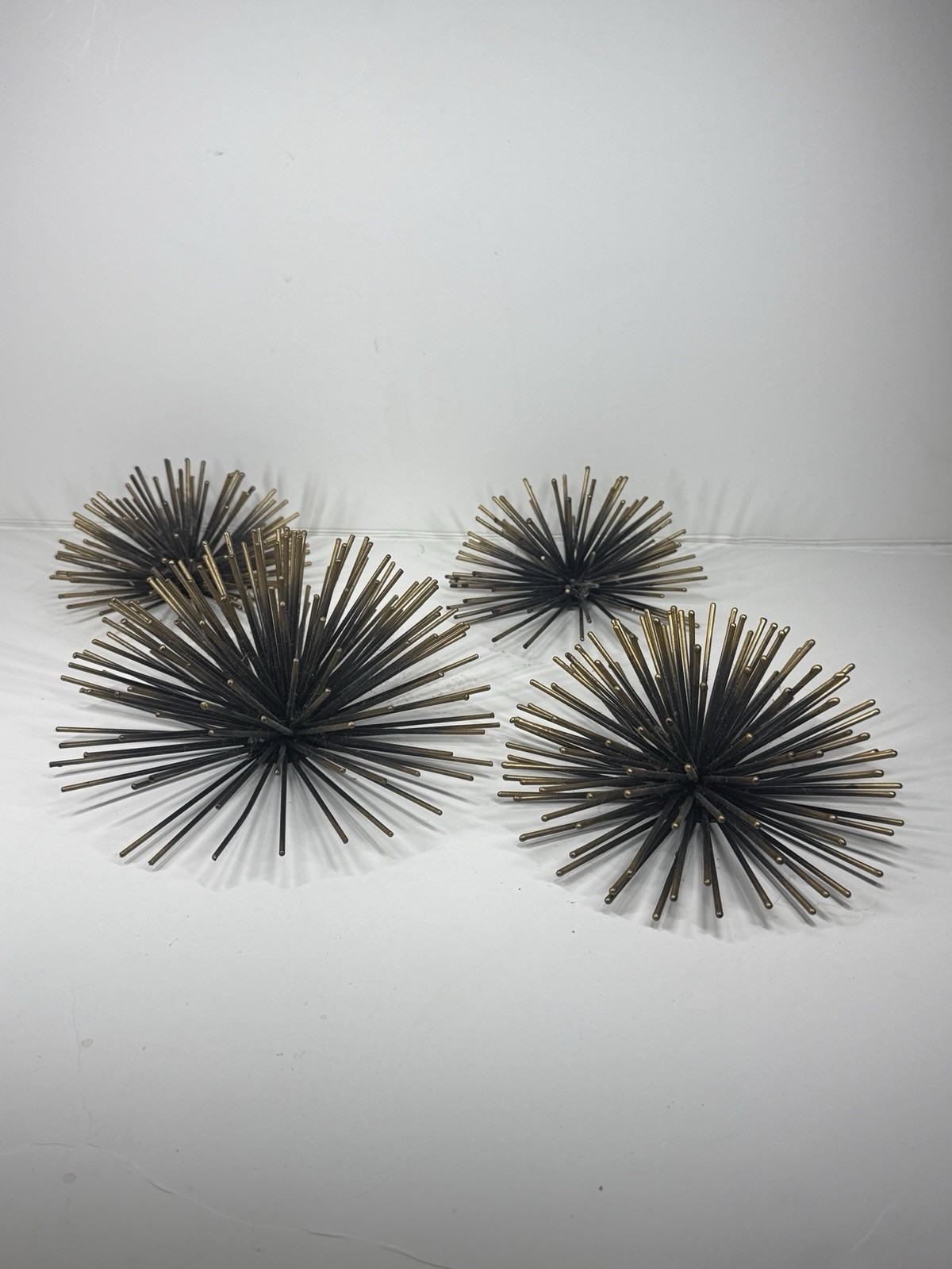 Vintage Set 4 Metal Sea Urchin Wall Art Brass Tone Metal Spikey Atomic Era Décor