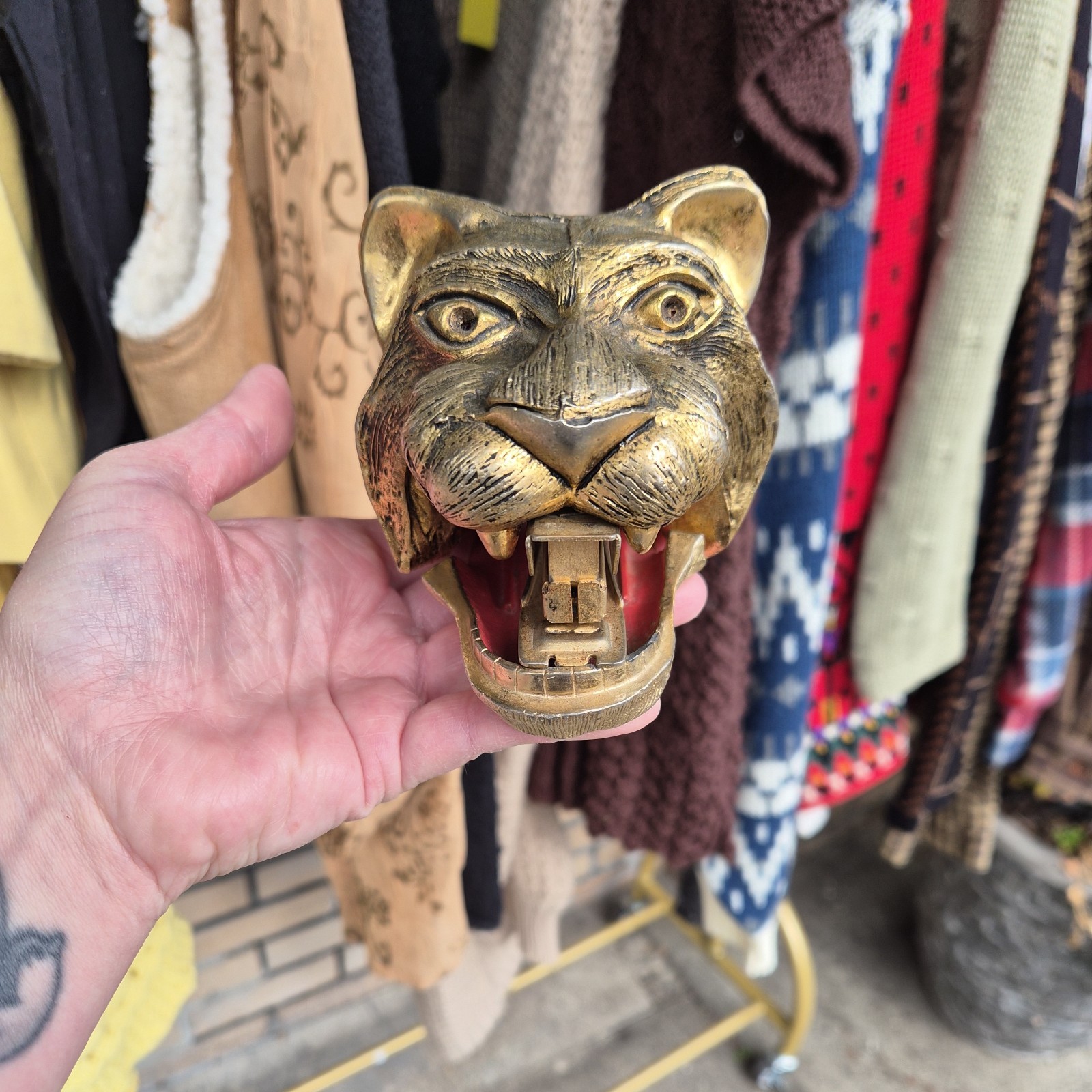 TED ARNOLD TIGER HEAD RARE VINTAGE 1960s GOLD PLATED STAPLER