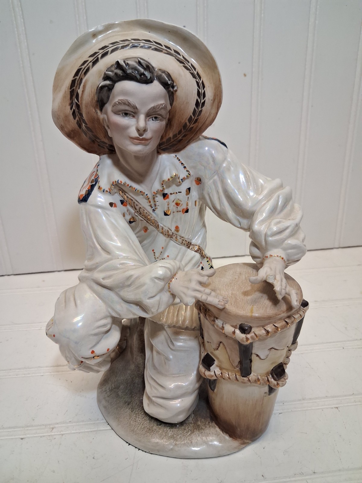 Vintage Tiziano Galli Italy Ceramic Bongo Conga Drummer Boy Figurine Deposee