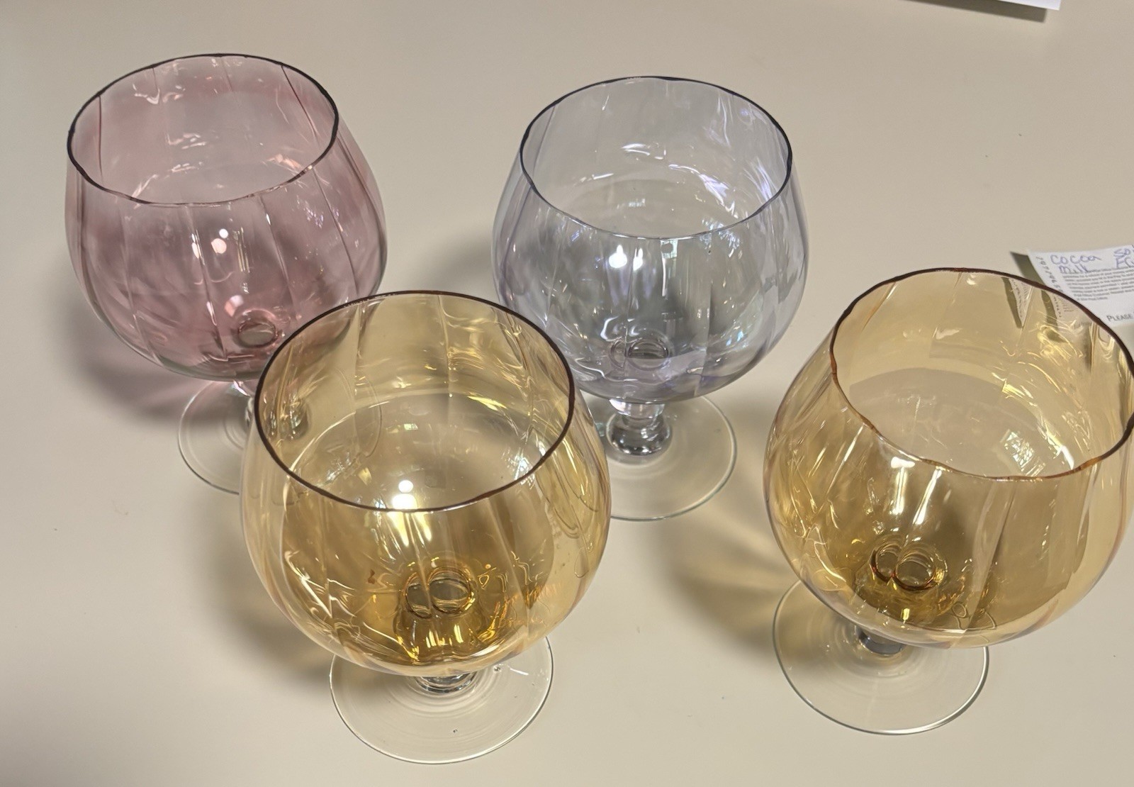 Lot 4 Vintage Handblown Brandy Stemmed Snifter Amber Pink Blue Glass Italy Lot 4 Vintage Handblown Brandy Stemmed Snifter Amber Pink Blue Glass Italy