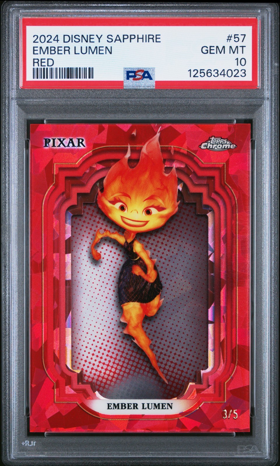 2024 Topps Chrome Disney Sapphire Ember Lumen Red /5 PSA 10 2024 Topps Chrome Disney Sapphire Ember Lumen Red /5 PSA 10