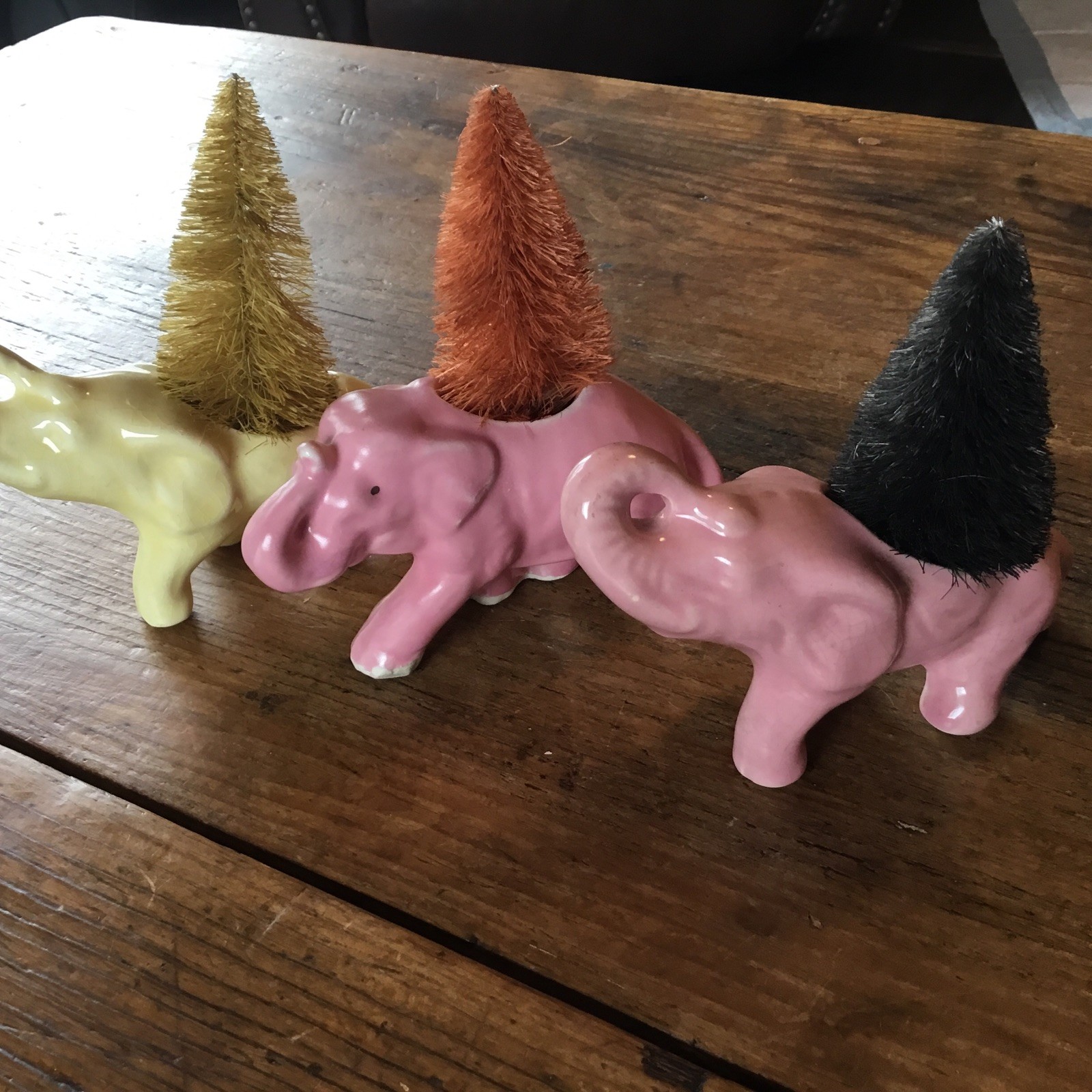 Vintage Glazed Pottery  Elephant Planter Succulent Figurine Pink Yellow Lot 3