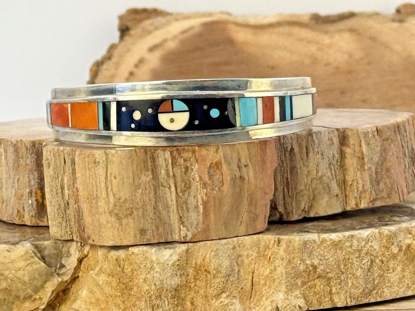 Harold Smith Navajo Handmade Sterling Silver Night Sky Inlay Bracelet--142.26
