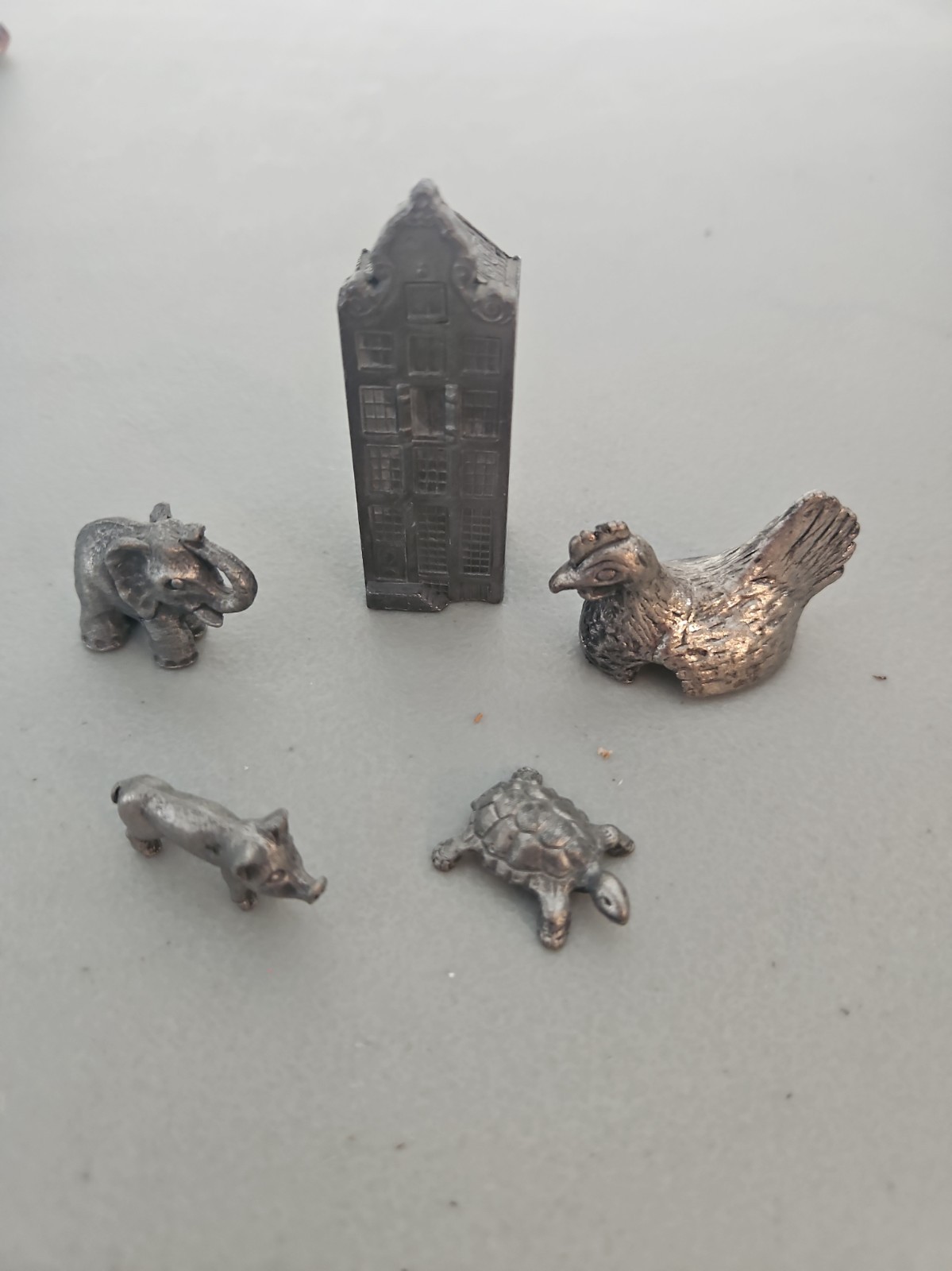 Vintage Pewter Miniature Animal Lot 5pc Elephant Pig Turtle Amsterdam House