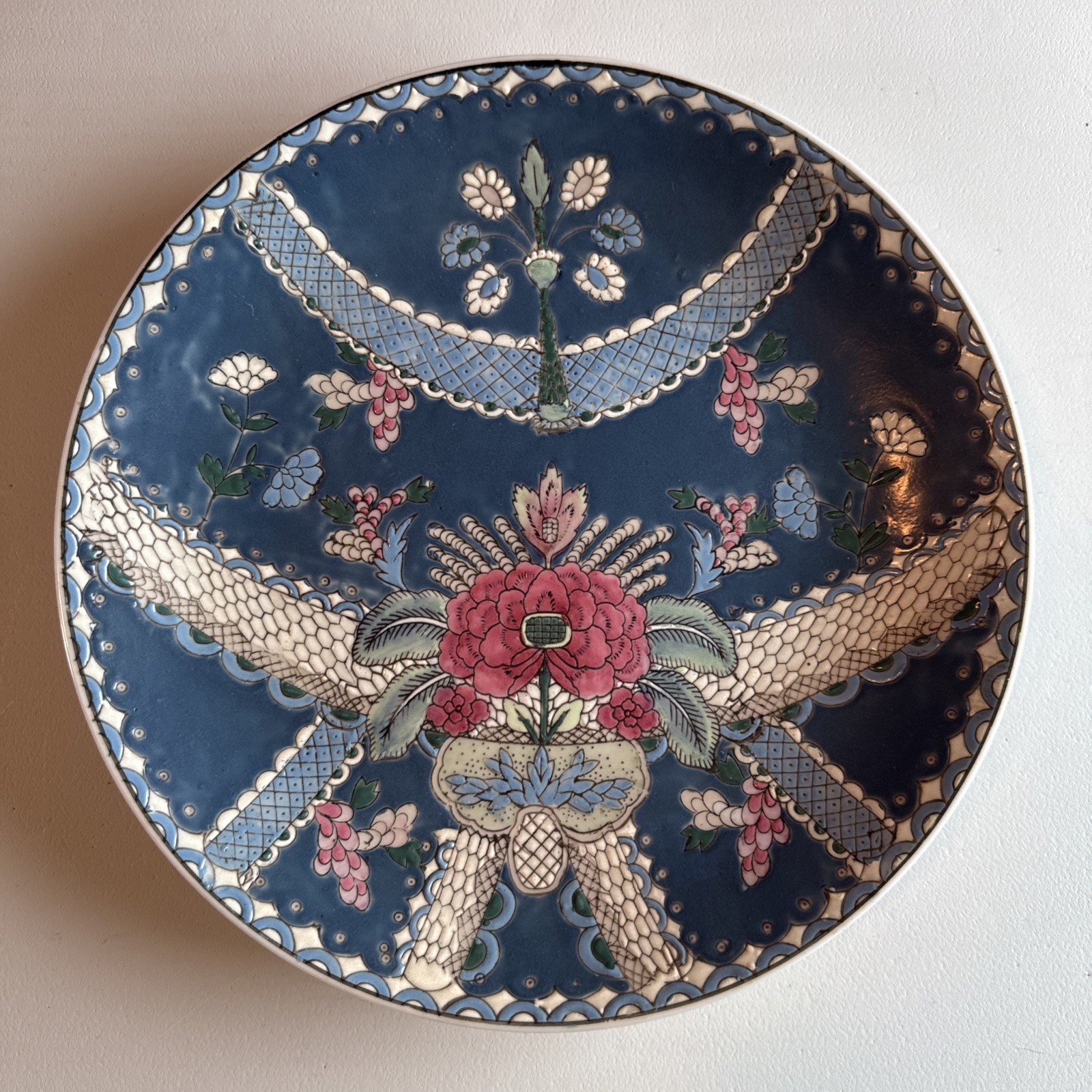 Vintage H.F.P. Macau Hand Painted Porcelain Floral Decorative Display Plate 10\