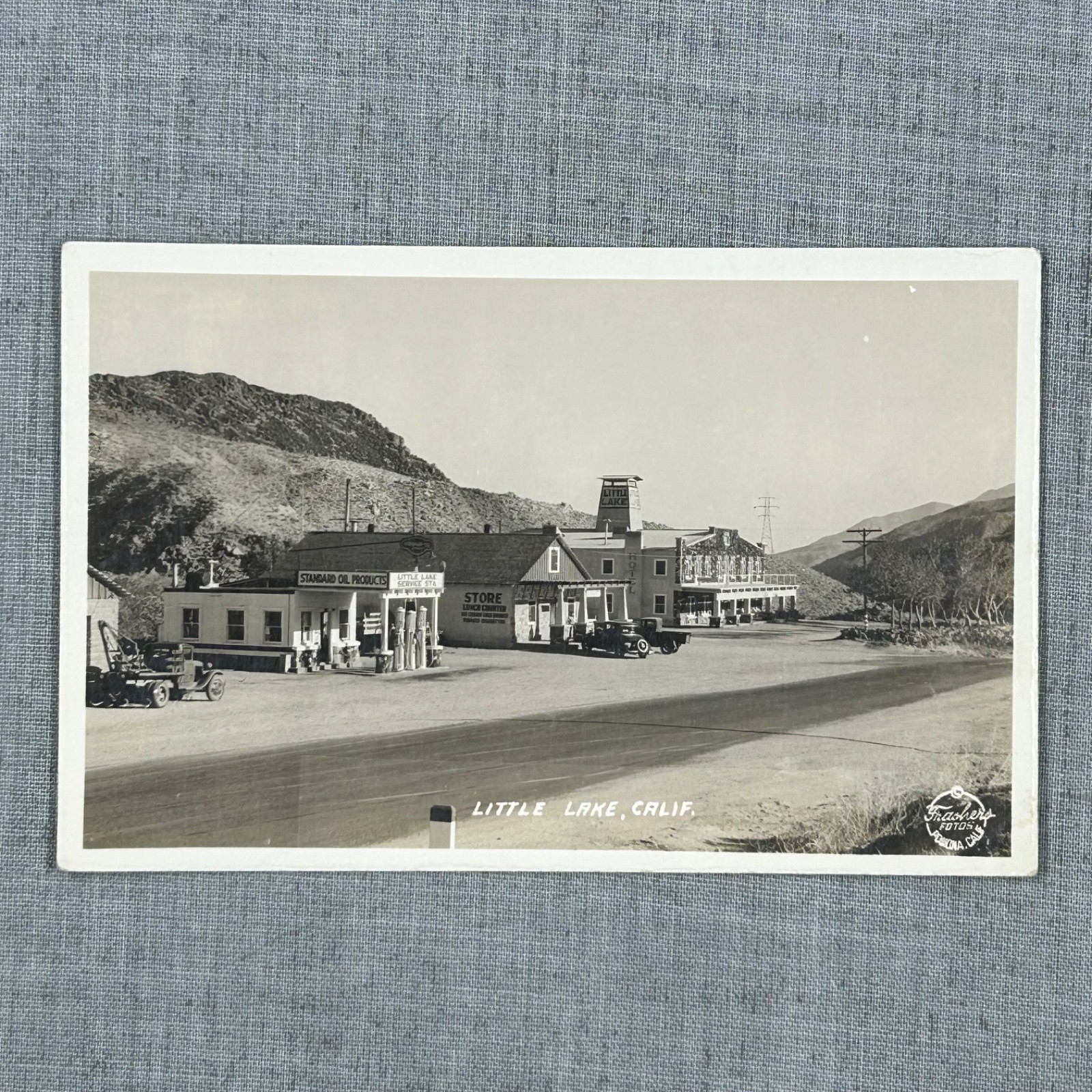 RPPC Little Lake California Vintage Cars Signs Frasher's Fotos 1930s Postcard RR