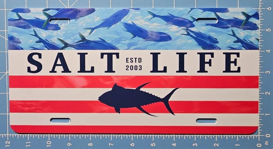New - Salt Life Signature Respect Americana License Plate - Live Salty - USA