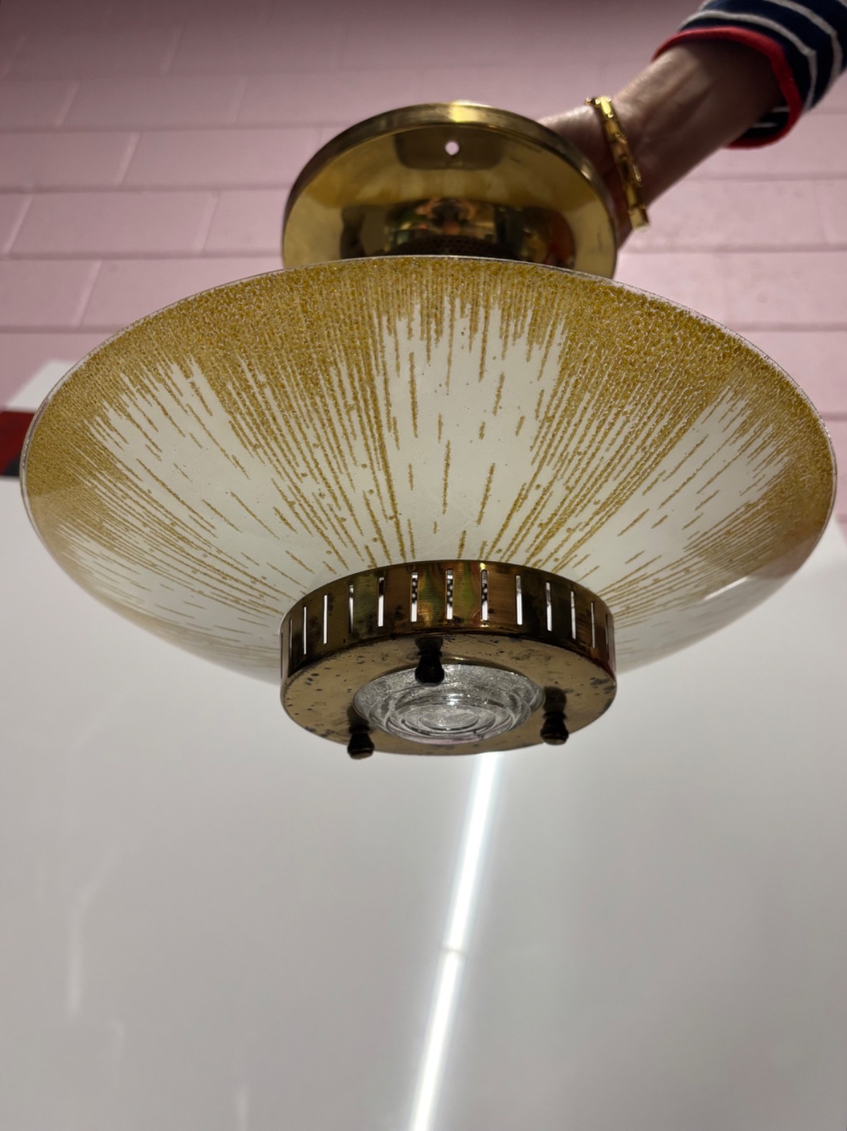 Vintage Lightolier Flying Saucer Mid Century Ceiling Light Fixture Lamp Thurston