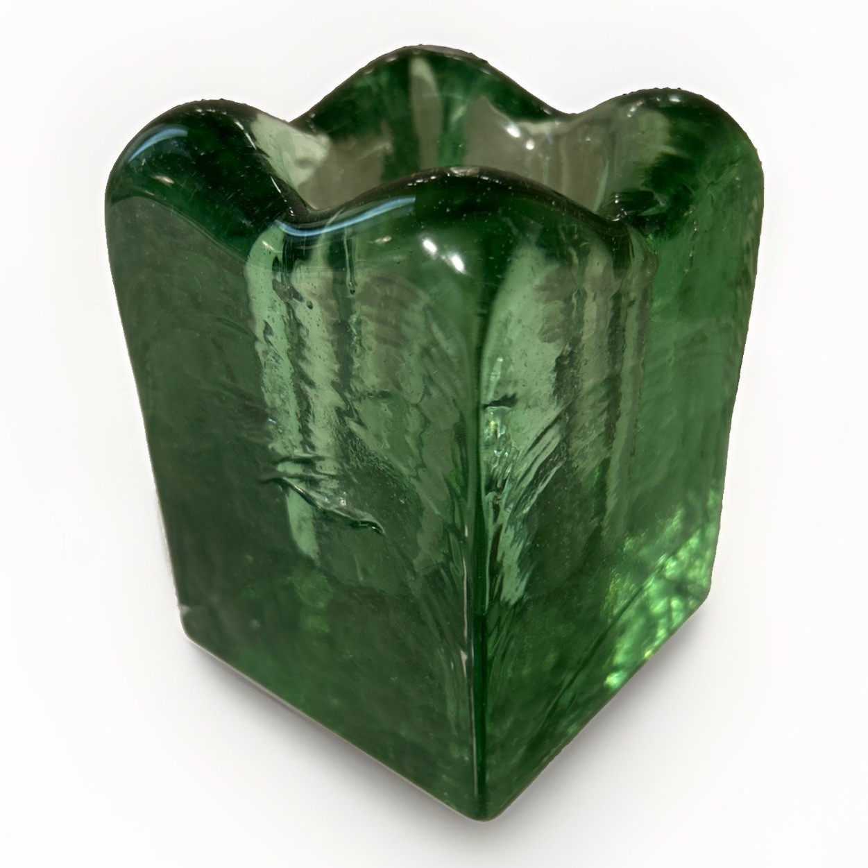 Vintage Mexico Chunky Green Recycled Glass Ice Cube Votive Candle Holder