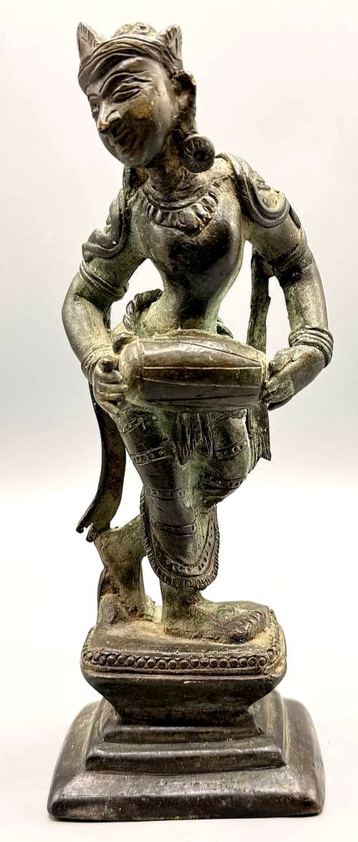 Vintage Indian Bronze Apsara Dancer Statue Drum Lost Wax Chola Style 8\