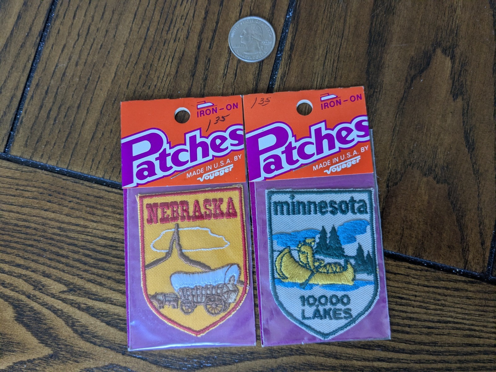 2 Vintage Voyager Patches - Minnesota 10,000 Lakes & Nebraska - unused & sealed