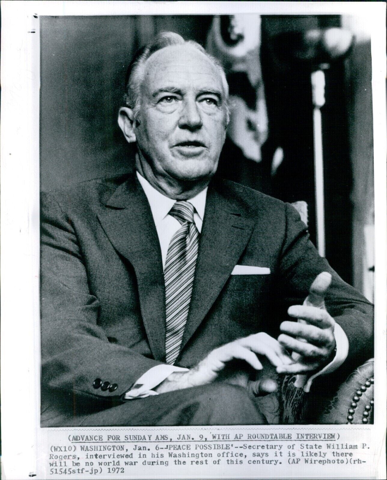 1972 William Rogers Wa Office Secretary State Peace Political Wirephoto 8x10