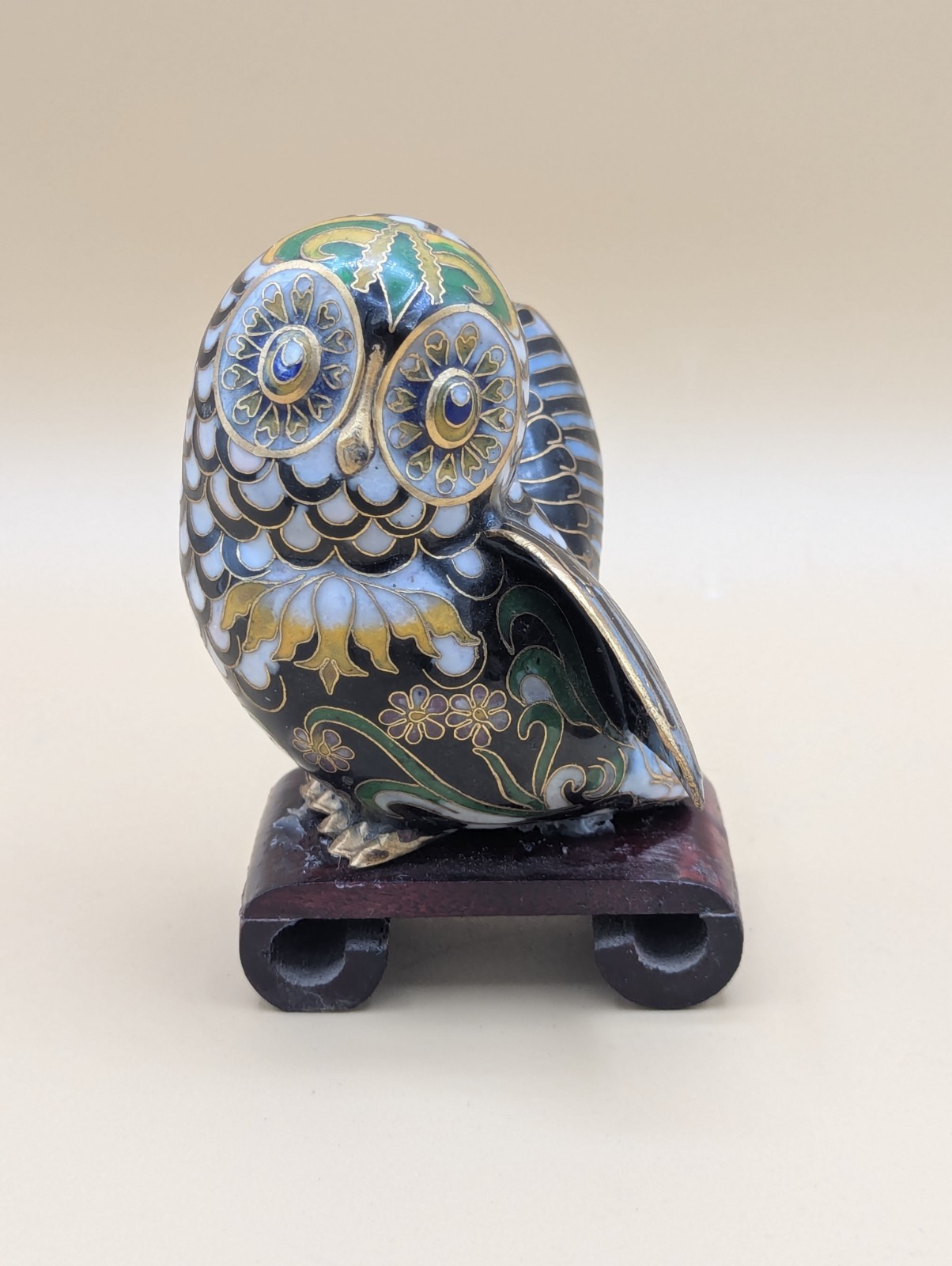 Vintage Fabergé & Franklin Mint Muscany Owl Cloissone Collection 22k, w/Stand