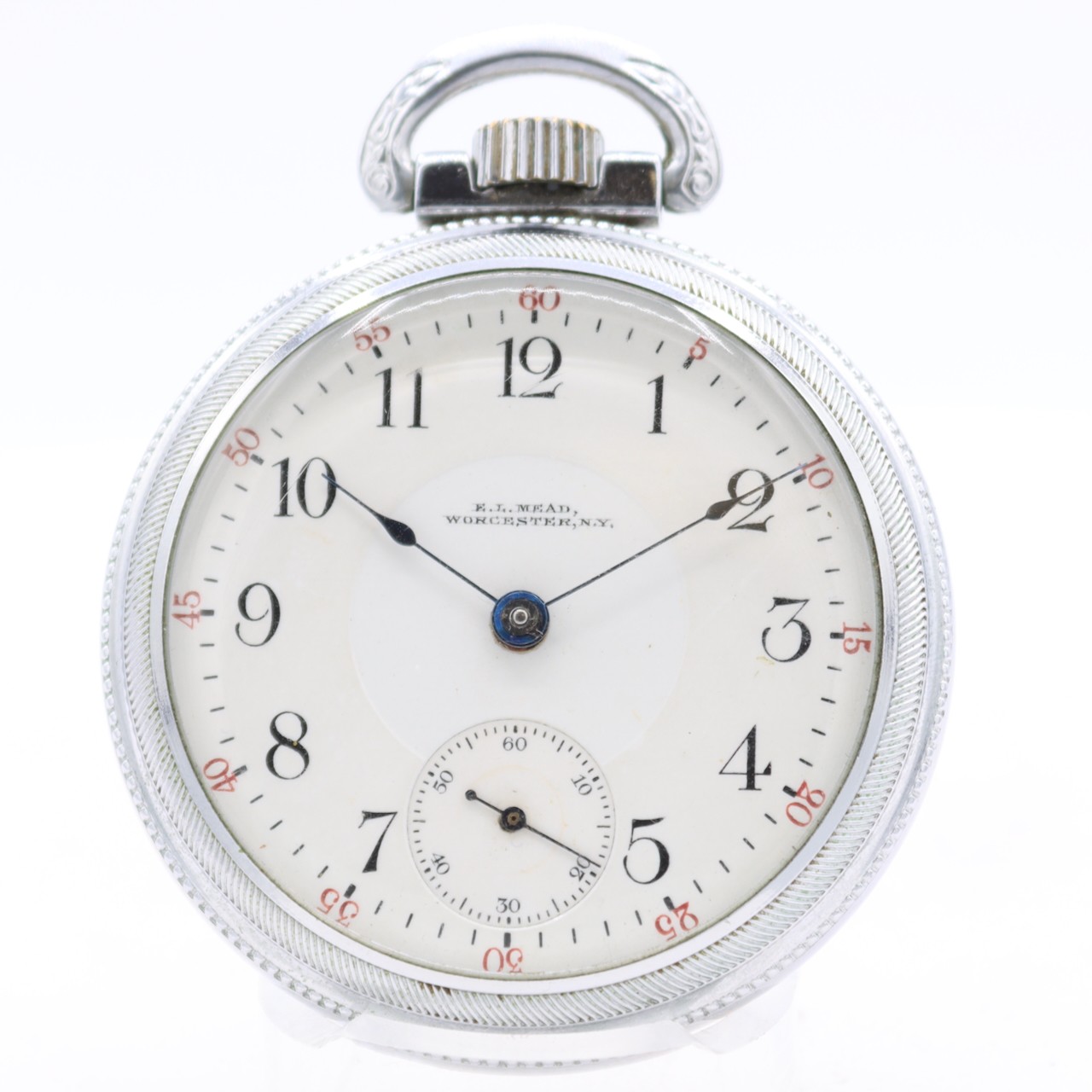 Antique 18s E. L. Mead 17 Jewel Mechanical Pocket Watch Waltham 825 Chrome