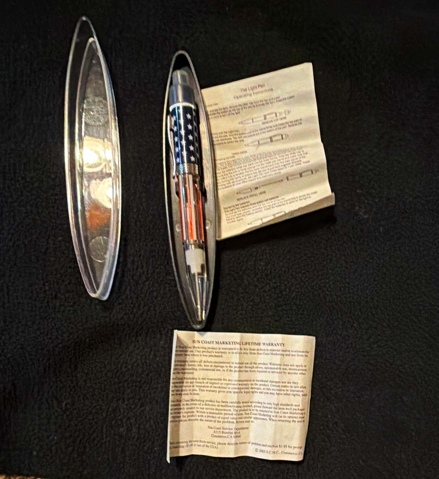 Vintage American Flag Floating Pen Black Ink Plastic w/ Clear Case & warranty