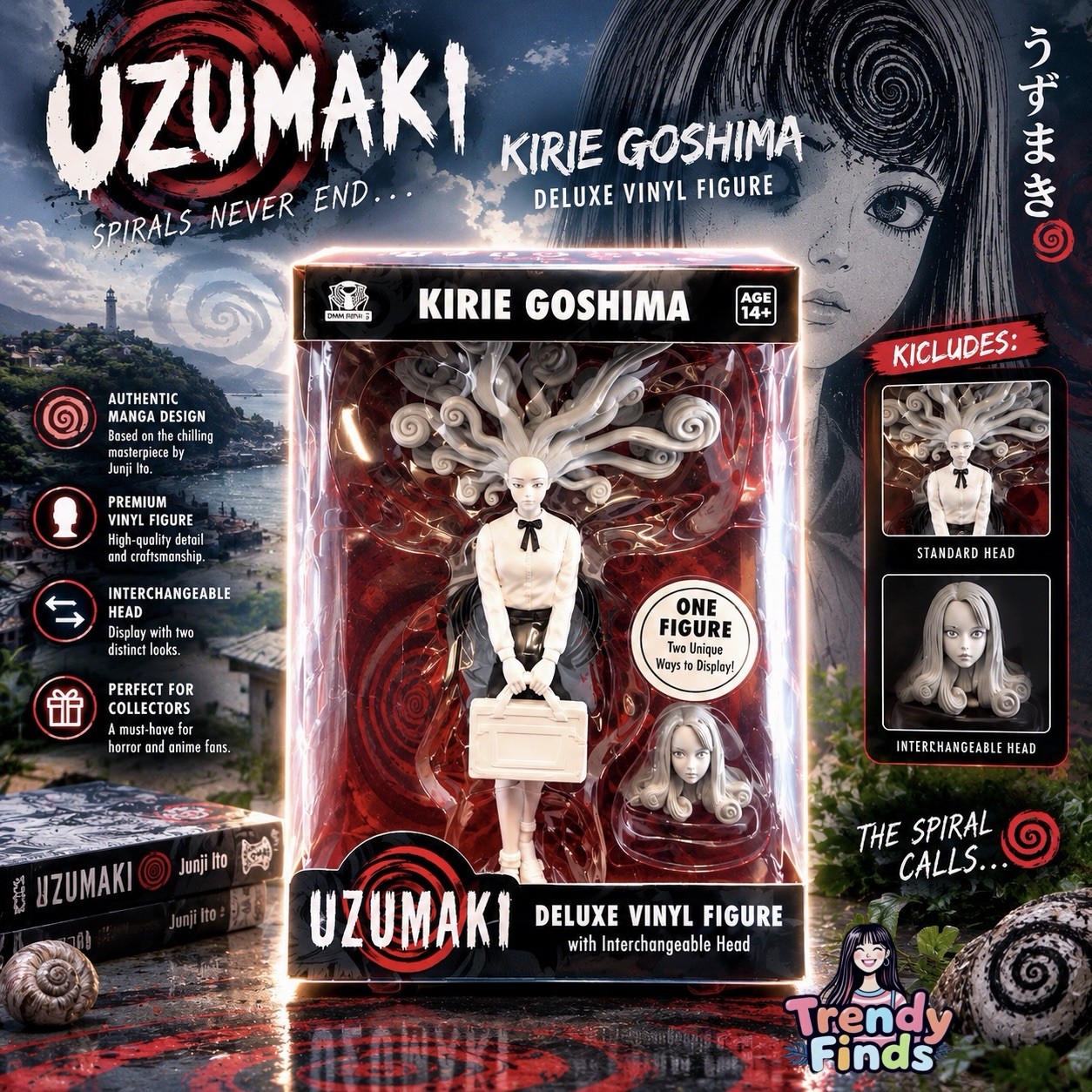 CultureFly Uzumaki KIRIE GOSHIMA 9'' Deluxe Vinyl Horror Figure w/Swappable Head