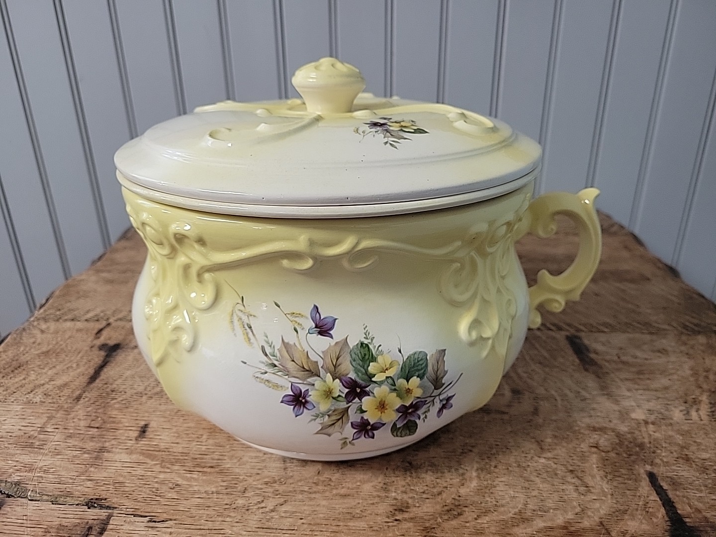 Arnel's Chamber Pot Roses Vintage 1976 Stunning Yellow Retro Pottery, 3pc.