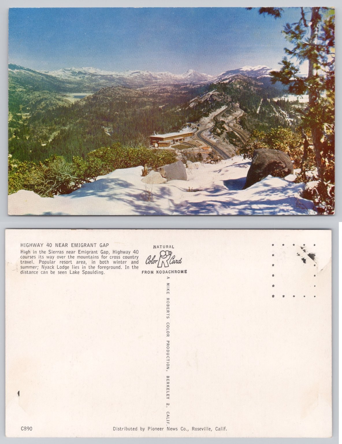 Vintage Highway 40 Emigrant Gap Sierra Nevada Nyack Lodge Kodachrome Postcard