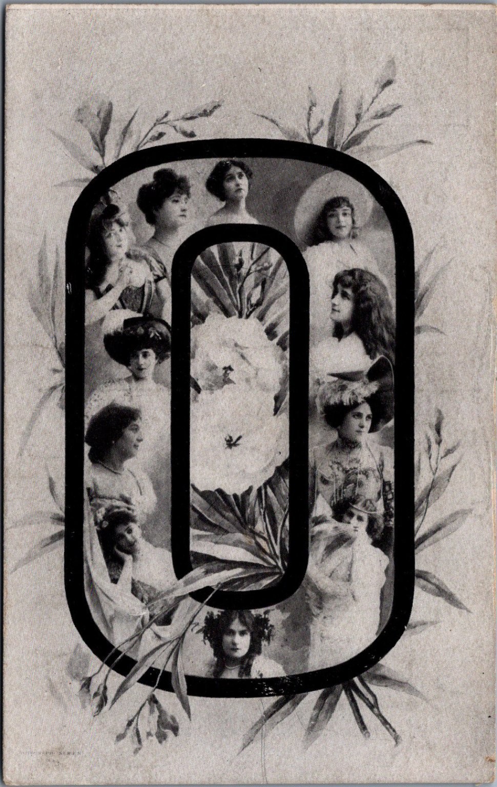 Edwardian Women Portraits Letter O Floral Art Postcard Fort Wayne Addressed