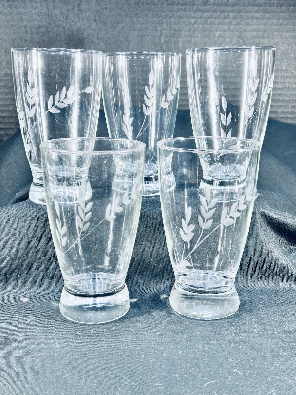 Vintage Anchor Hocking Etched 12 oz Footed Tumbler Lot of 5
