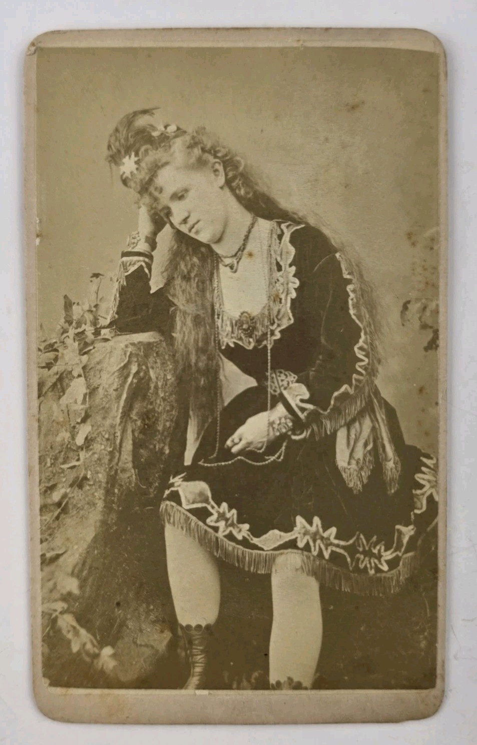 Antique CDV Photo Stunning Victorian Woman Long Hair Dress Gurney New York NY