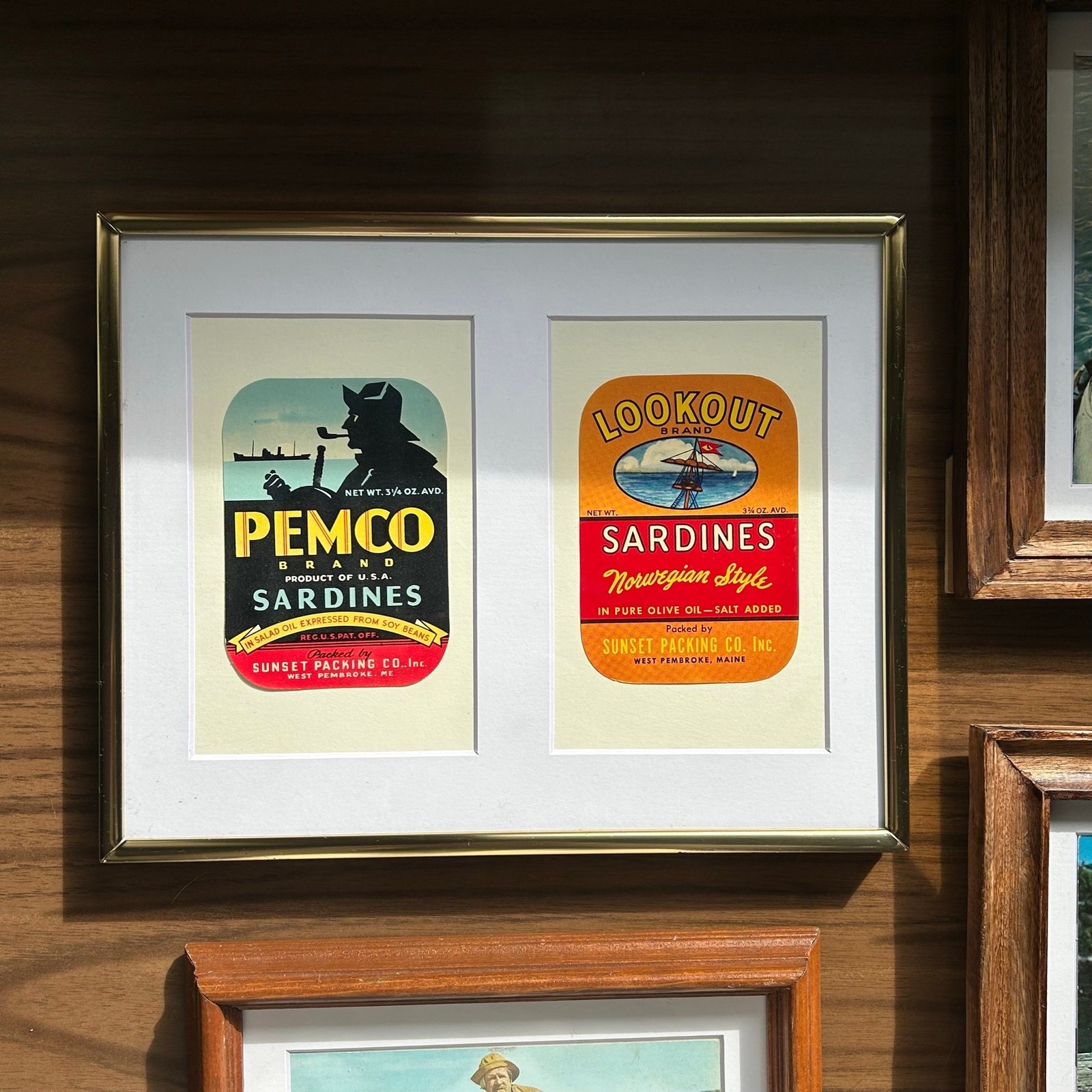 Vintage Maine Sardine Label Art Framed 8x10 Pemco Lookout Sunset Packing Co ME