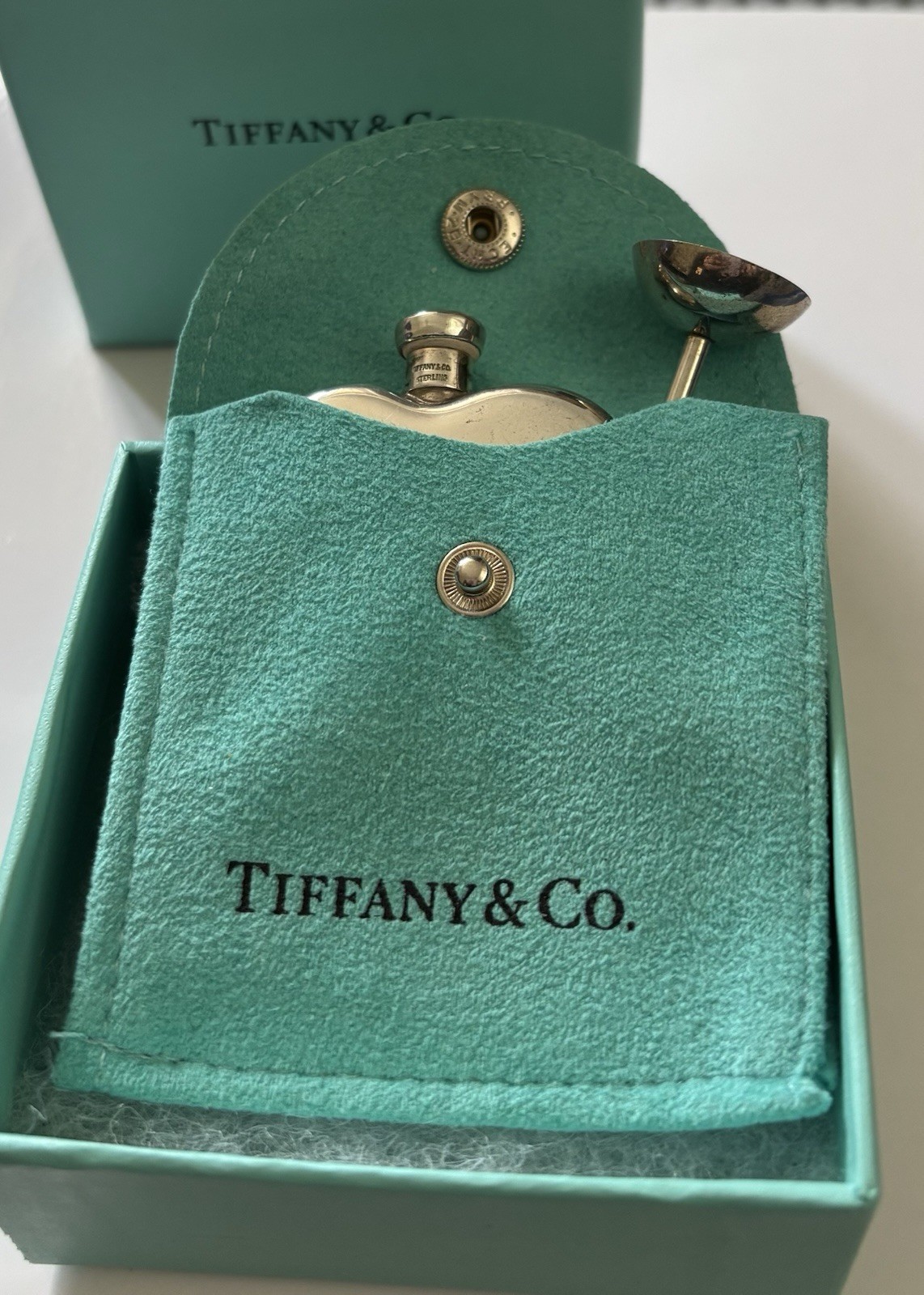 Vintage Tiffany Heart Perfume Flacon Bottle With Funnel in Sterling Silver