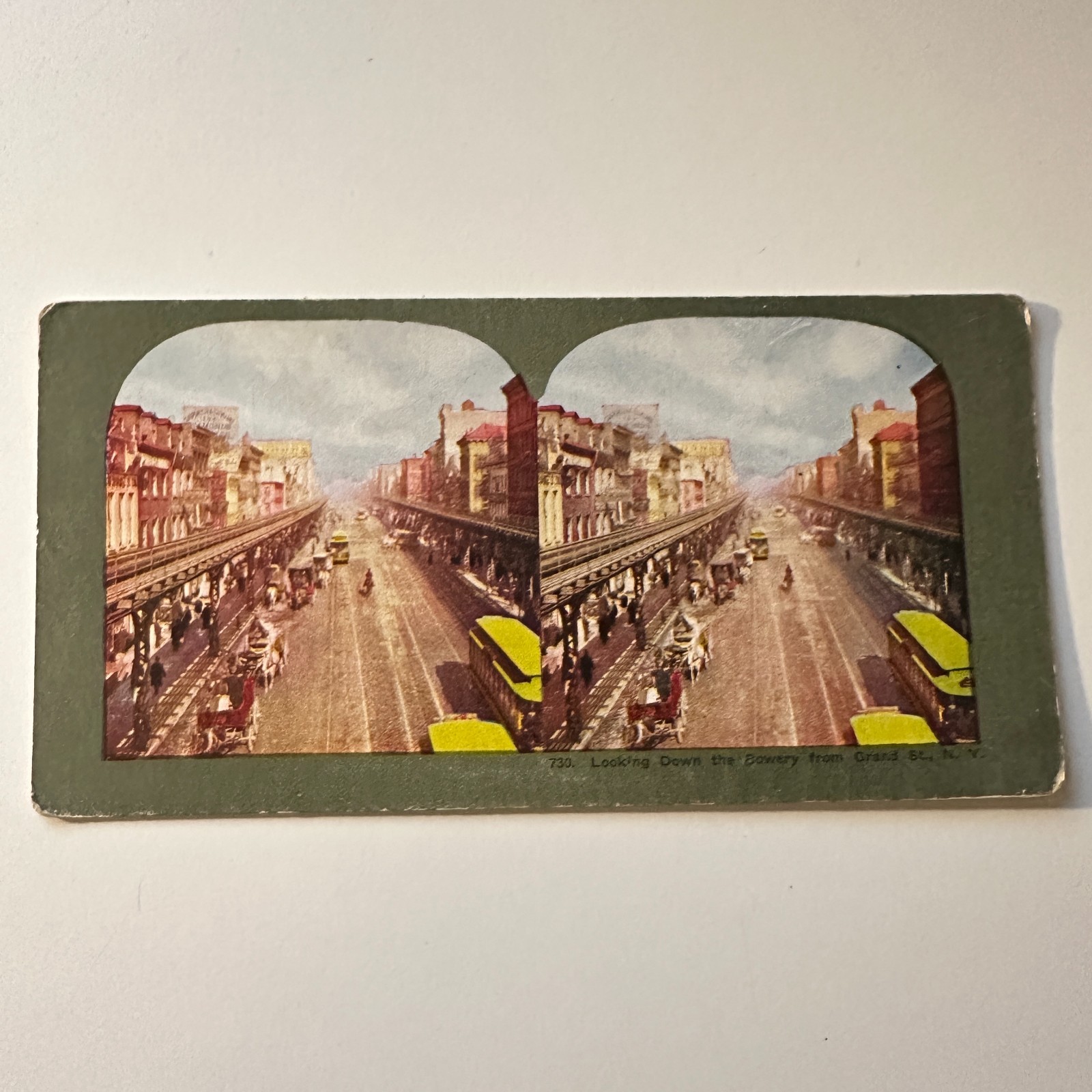 Looking Down The Bowery From Grand Street NY Antique Stereoview Card 5H6-4