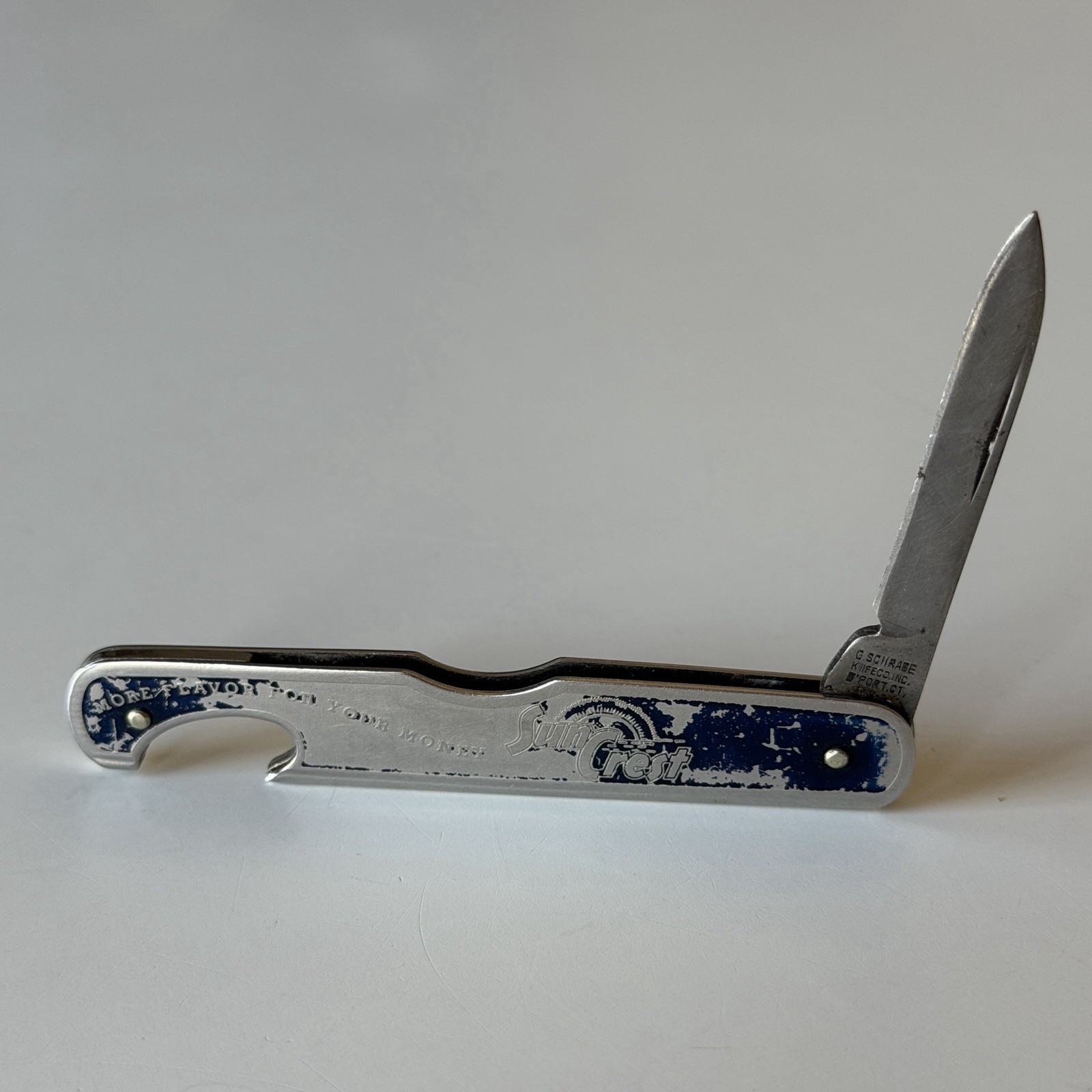 Vintage George Schrade Sun Crest Soda Advertising Pocket Knife Bottle Opener