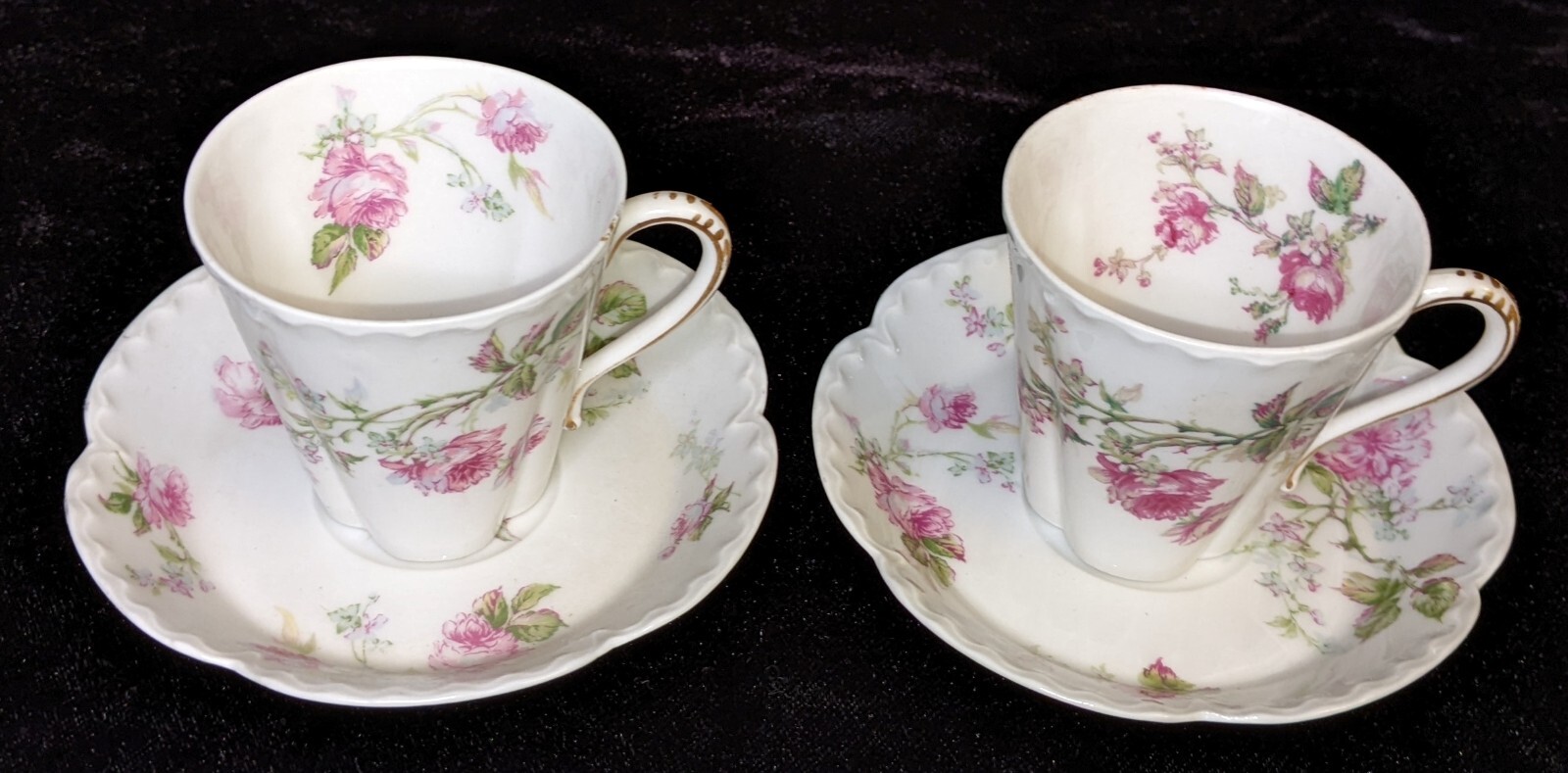 (2) Rare Haviland & Co Limoges Hand Painted Demitasse Chocolate - Tea Cup/Saucer