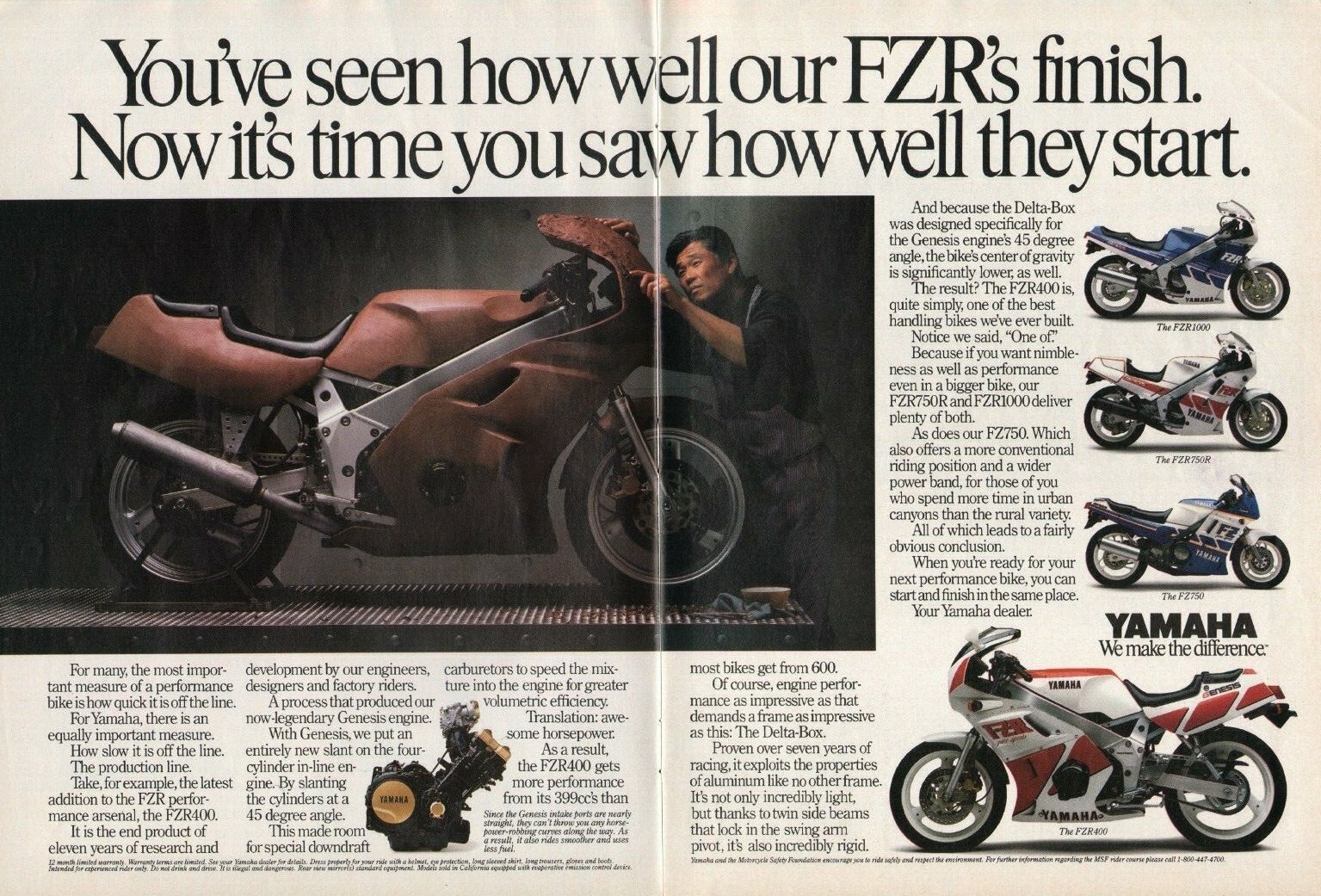 1988 Yamaha FZR400 - 2-Page Vintage Motorcycle Ad 1988 Yamaha FZR400 - 2-Page Vintage Motorcycle Ad
