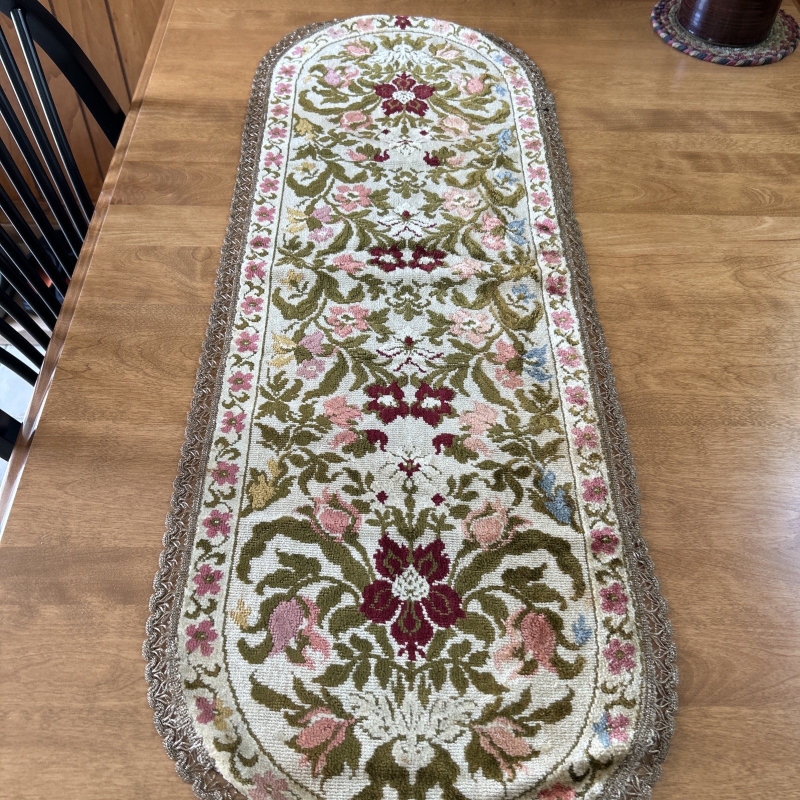 Vintage Velvet Floral Tapestry Table Runner - Made in Belgium with Metallic Lace