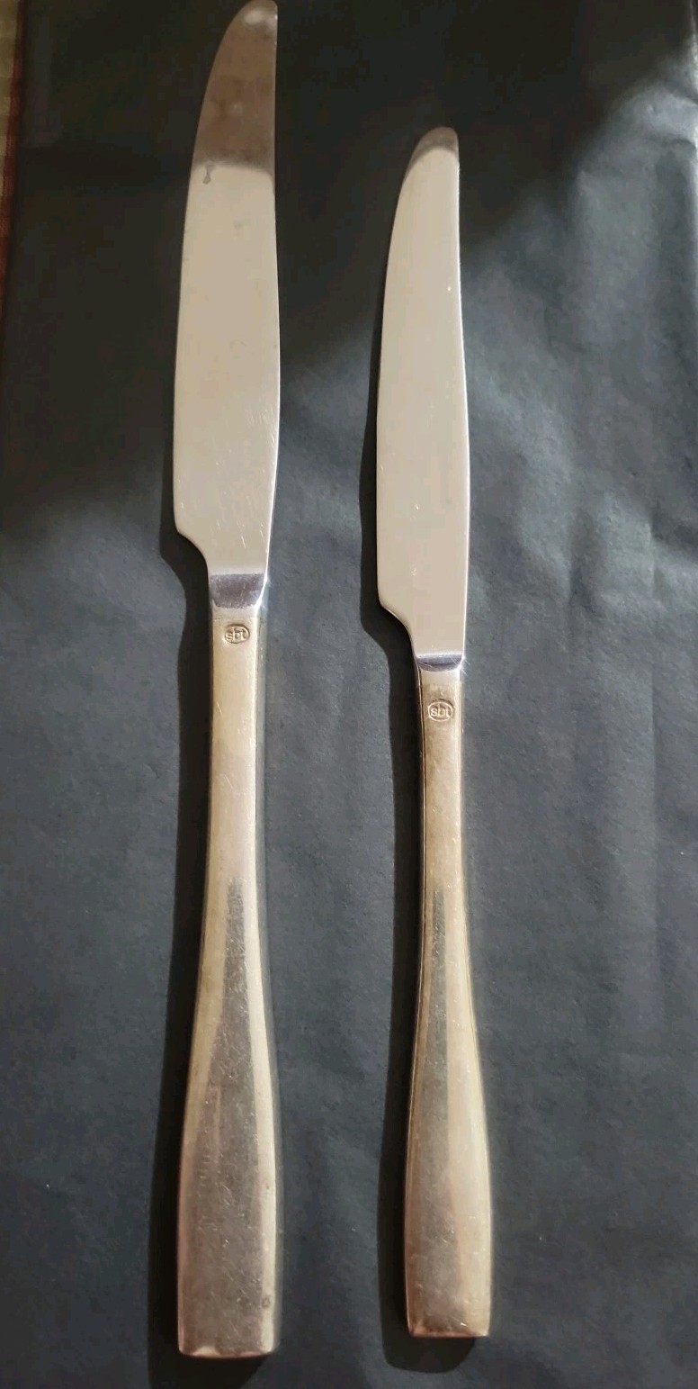 Vintage Sambonet Modernist Table Knives 2 Sized Gold Hue SBT Handle Italian Vintage Sambonet Modernist Table Knives 2 Sized Gold Hue SBT Handle Italian