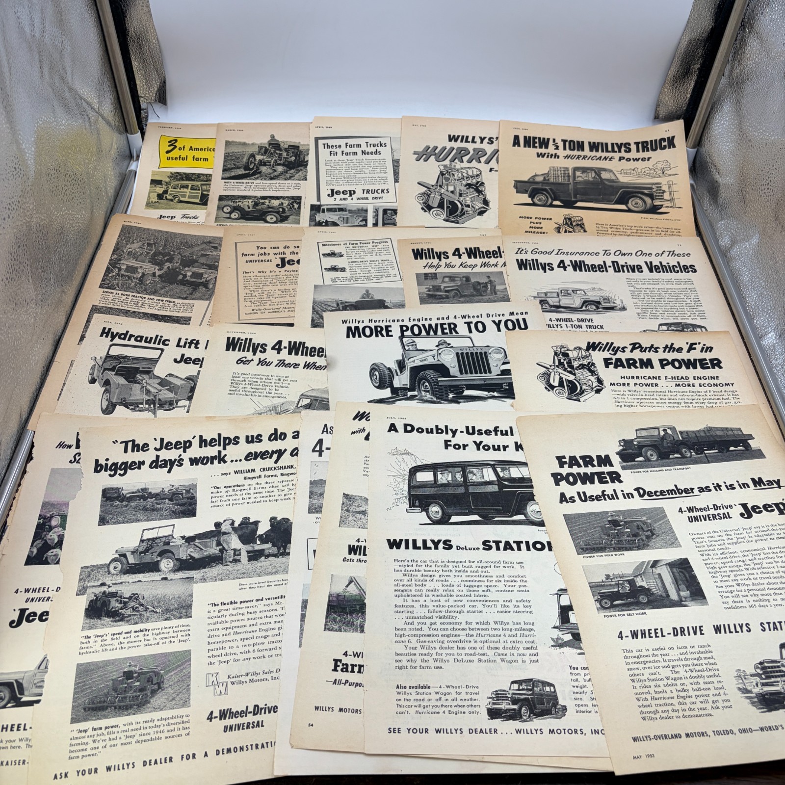 LOT OF 22 - 1946-1954 Willys Jeep Farm Truck Station Wagon Vintage Magazine Ads
