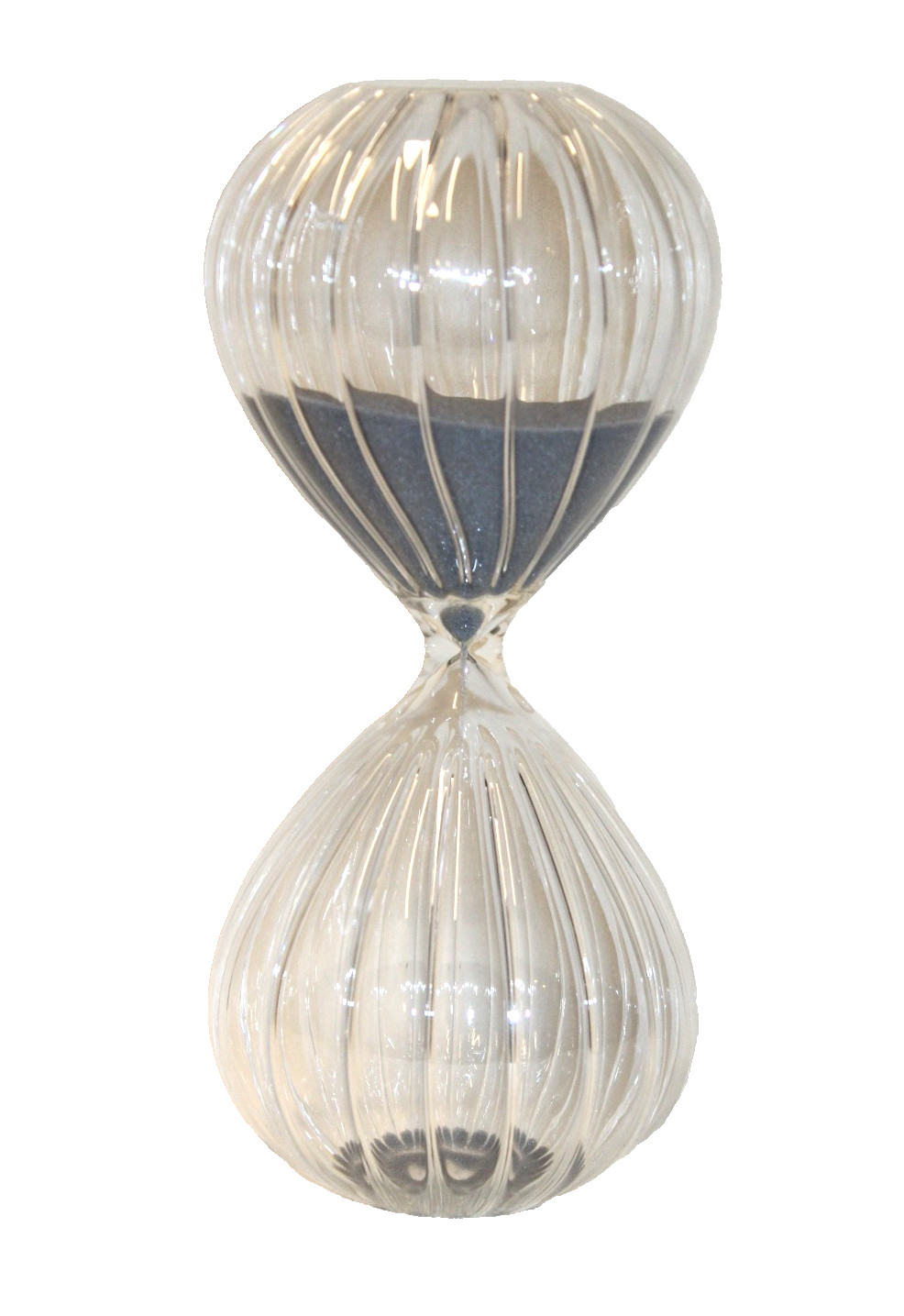 VINTAGE HAND BLOWN GLASS, 30 MINUTE GRAY SAND TIMER HOUR-GLASS, 10 INCH TALL