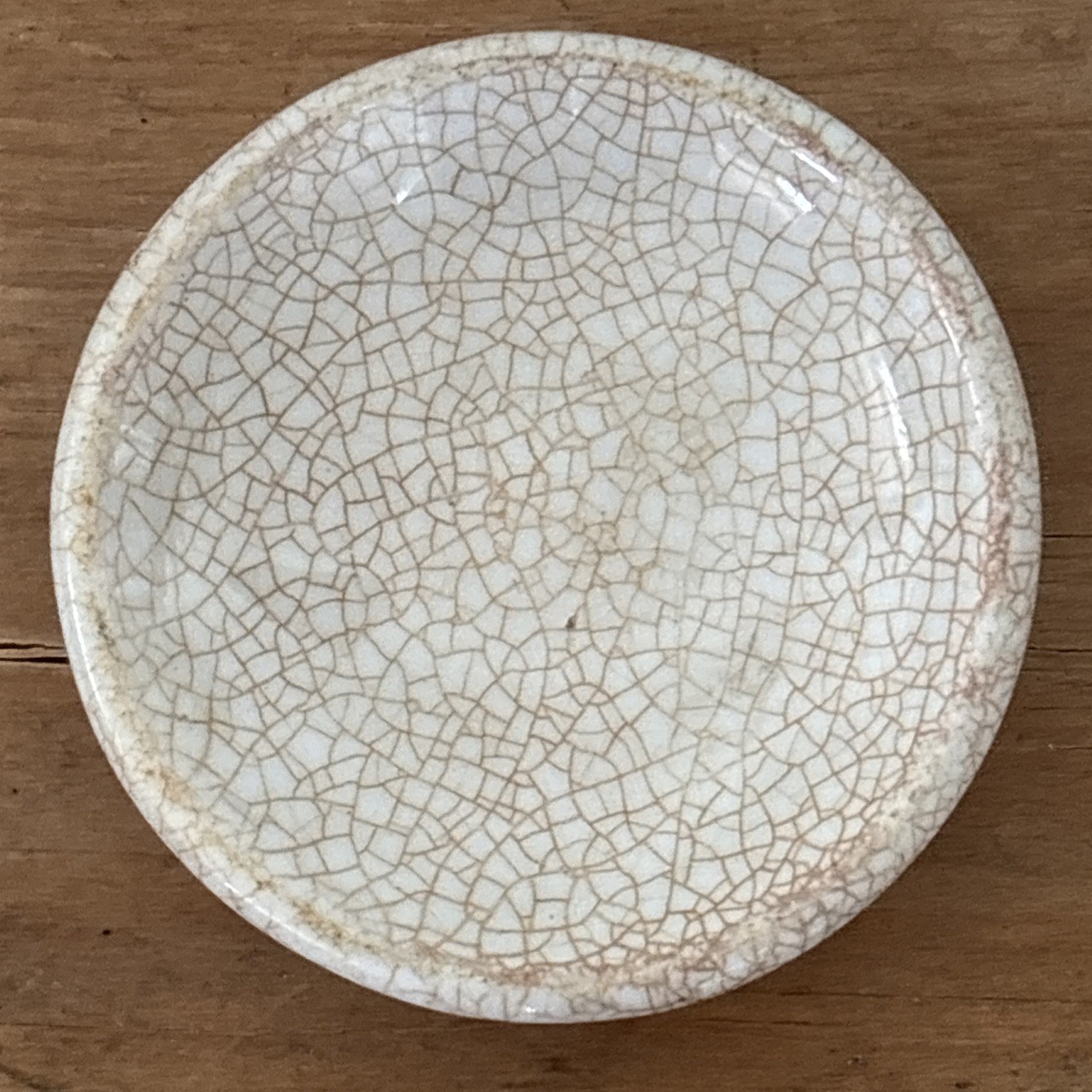 Antique Thick Chunky White Ironstone Butter Pat Stained Crazed Butterpat 3”