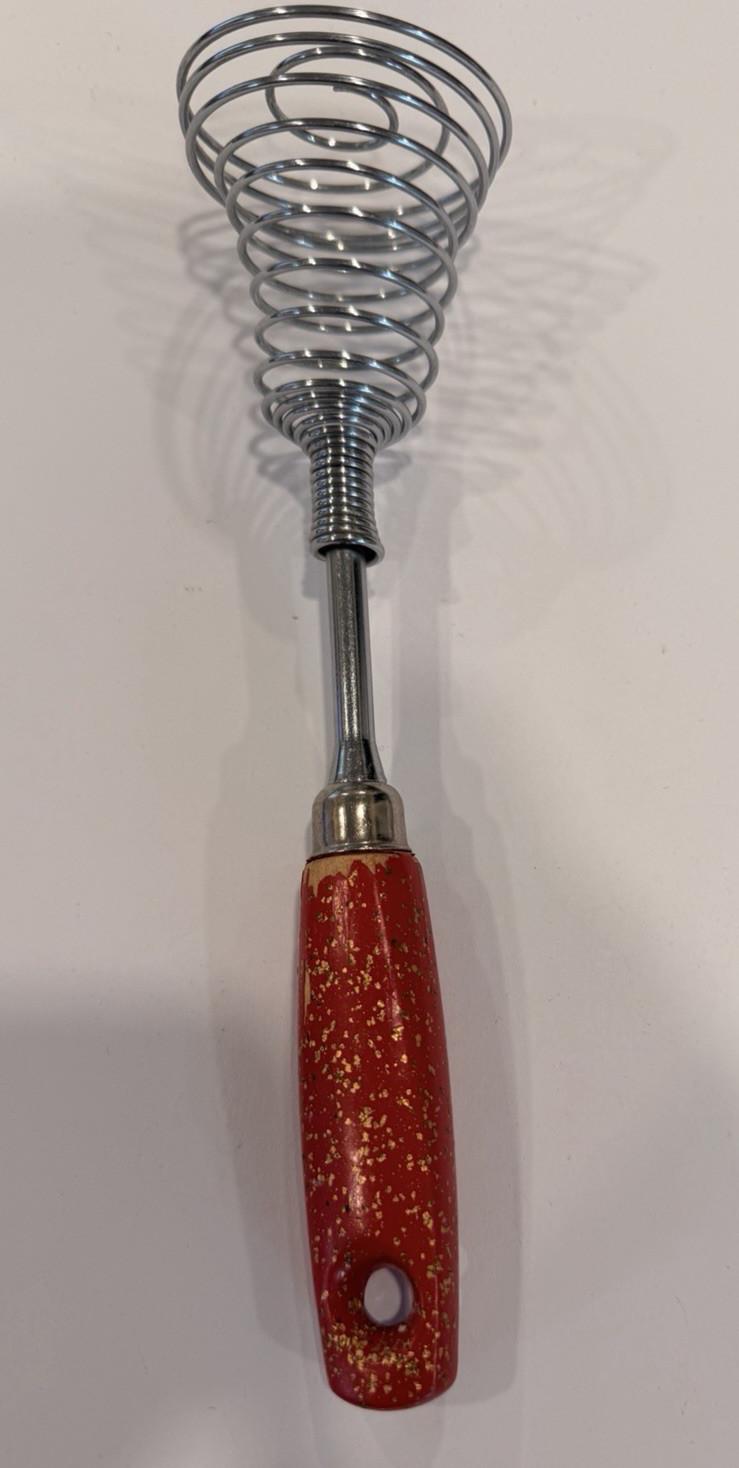 Vintage Wire Wisk Kitchen Utensil Red Painted Wood Handle